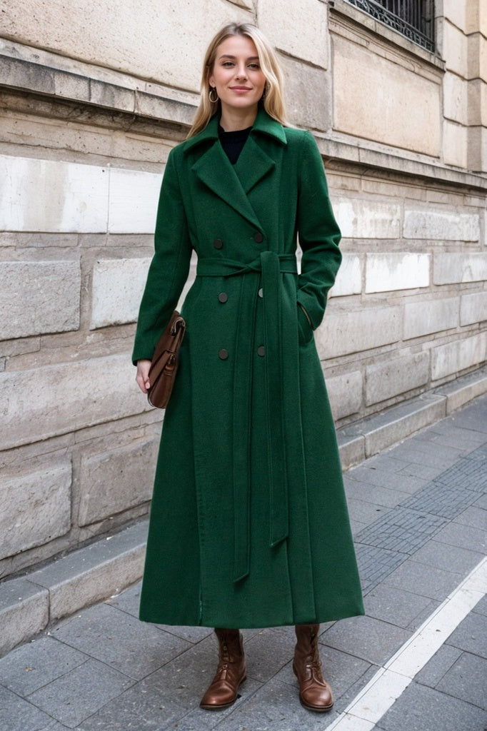 Maxi green long trench wool coat C4505
