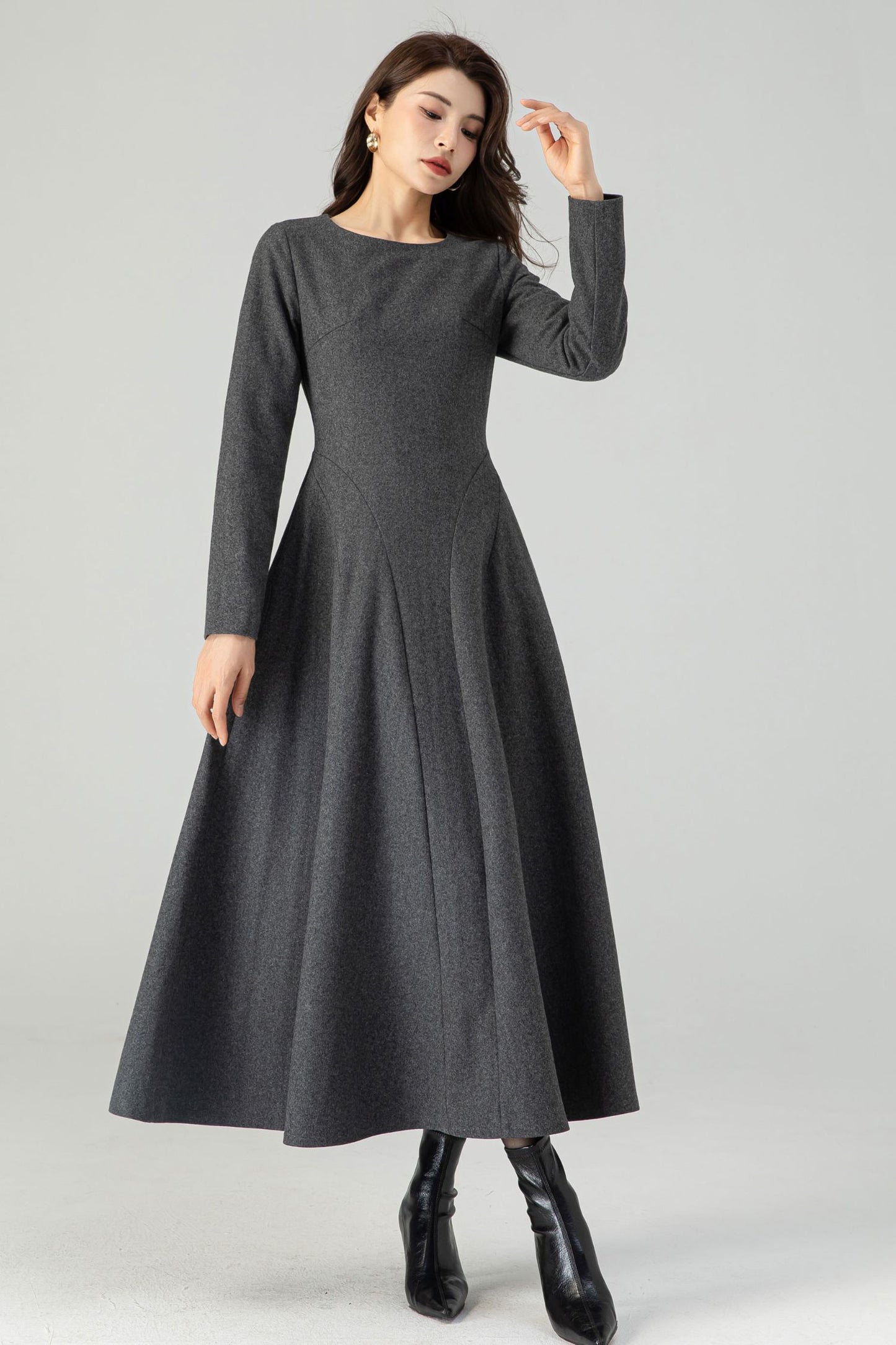 Winter Wool Gray Dress C4317