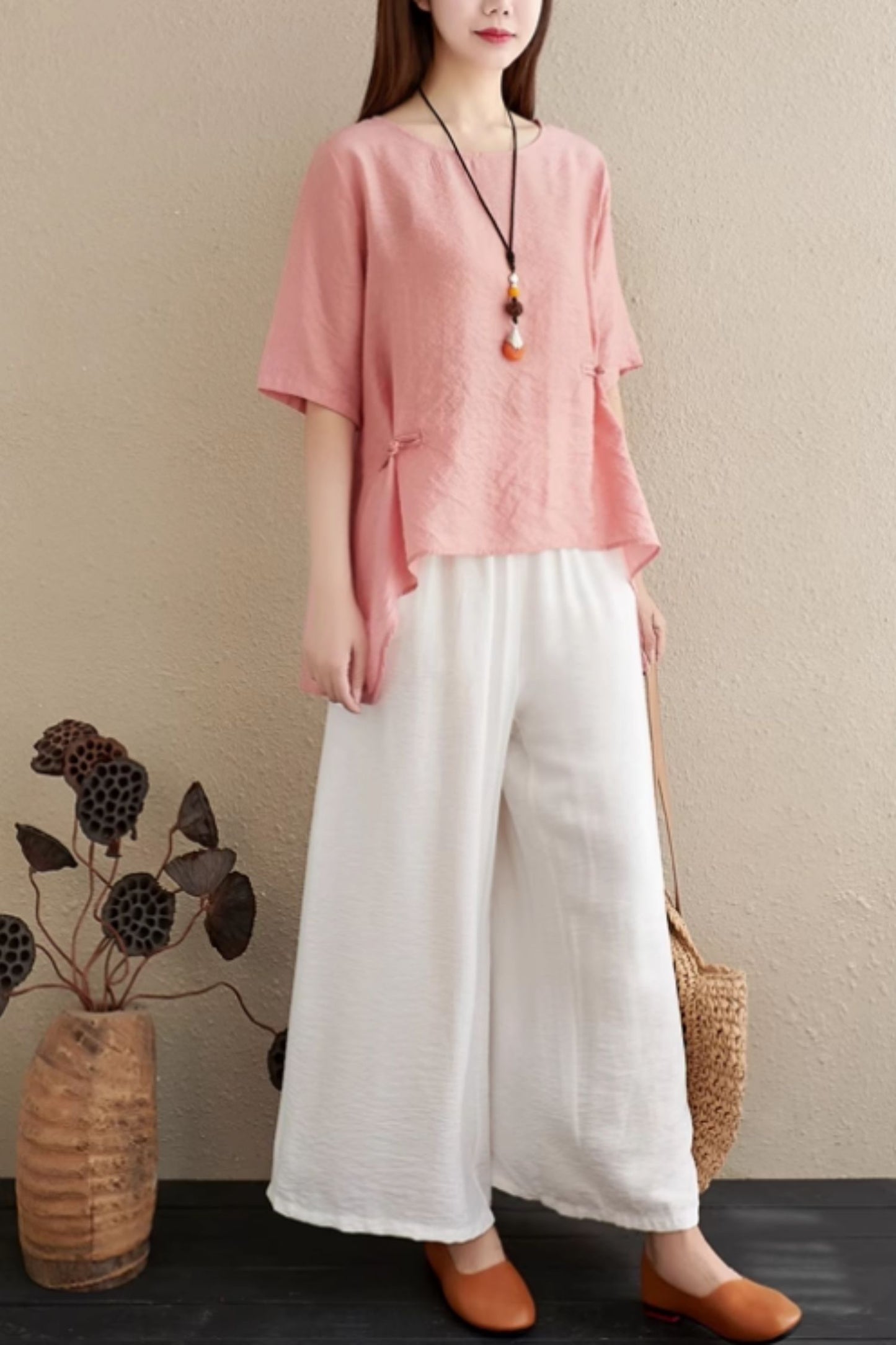 Irregular loose fitting linen blouse C5054
