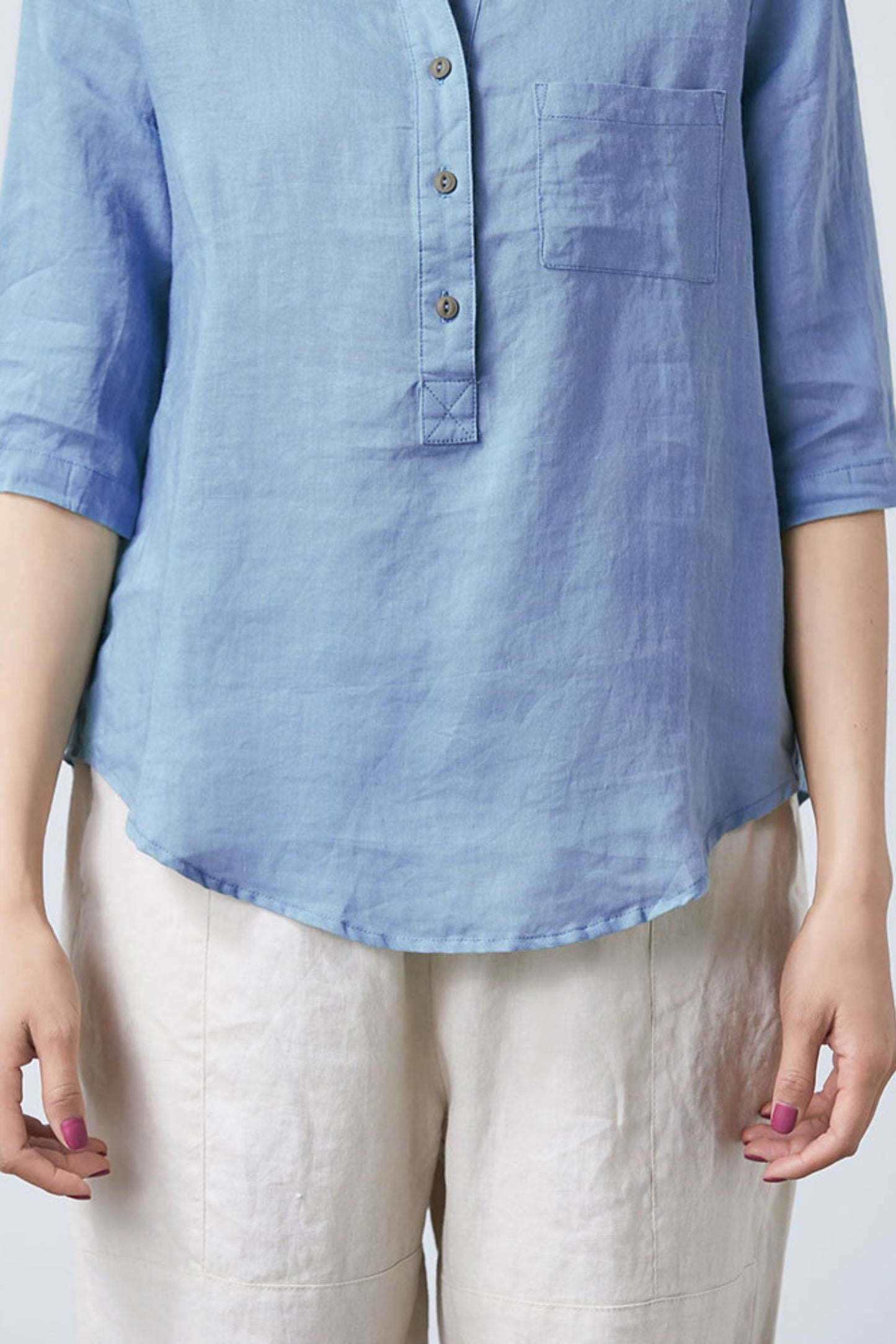 Blue linen top for women C4853