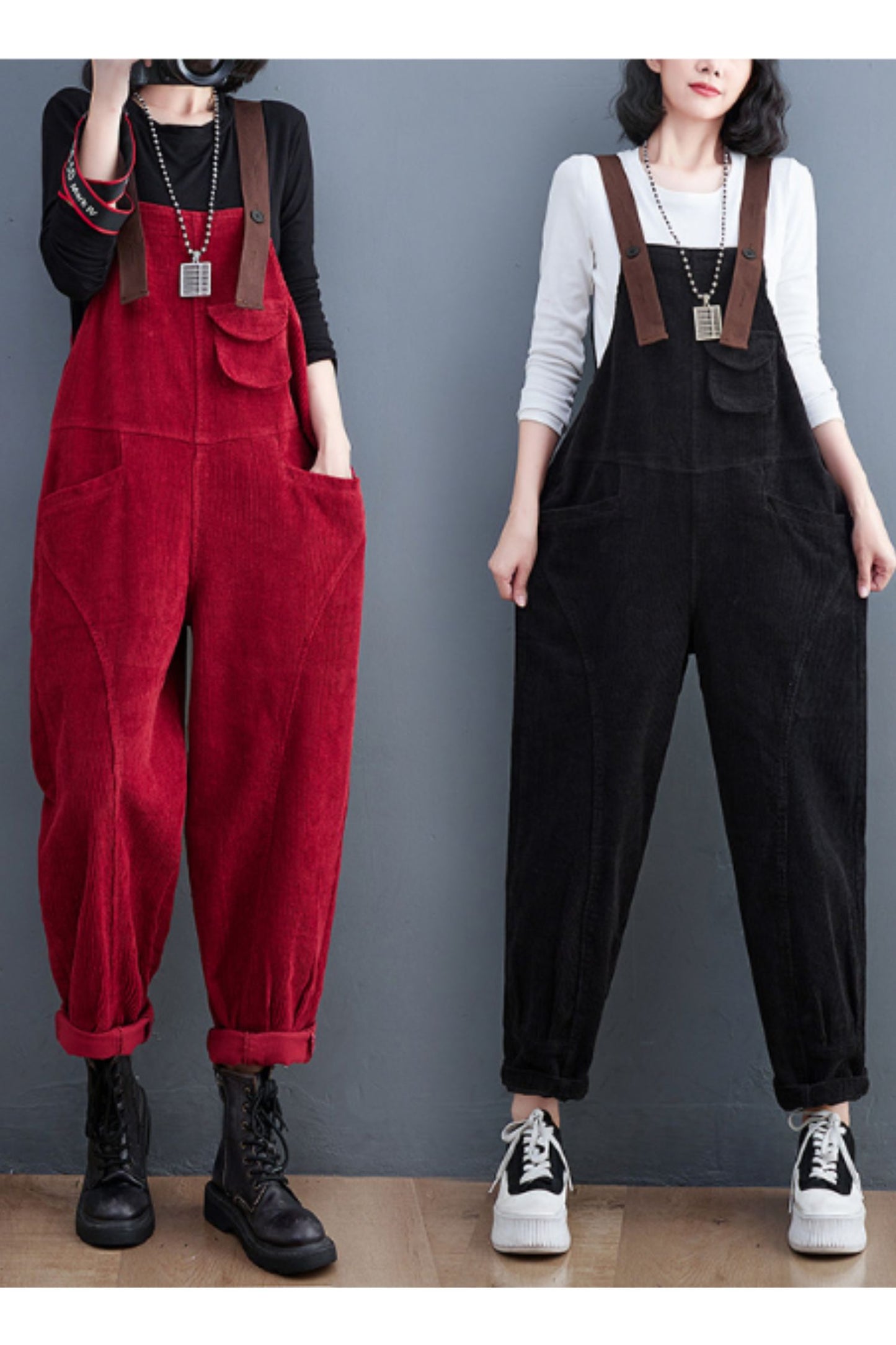 Long corduroy overalls pants women C5121