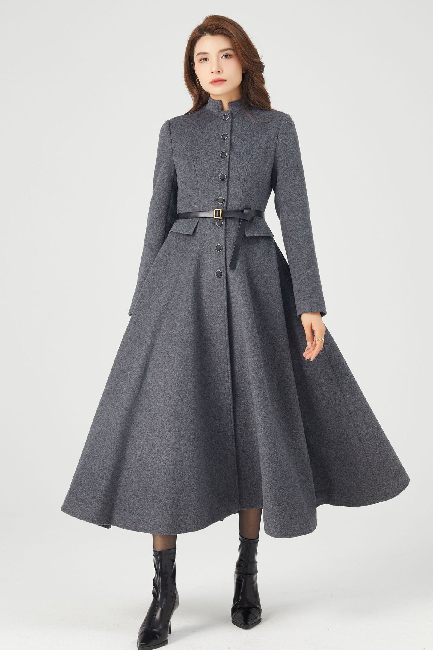 Long Winter Grey Wool Coat C3674