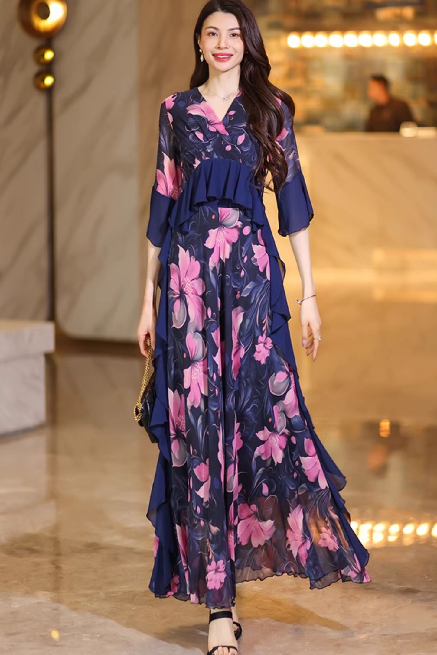 Long prom summer chiffon dress women C4930