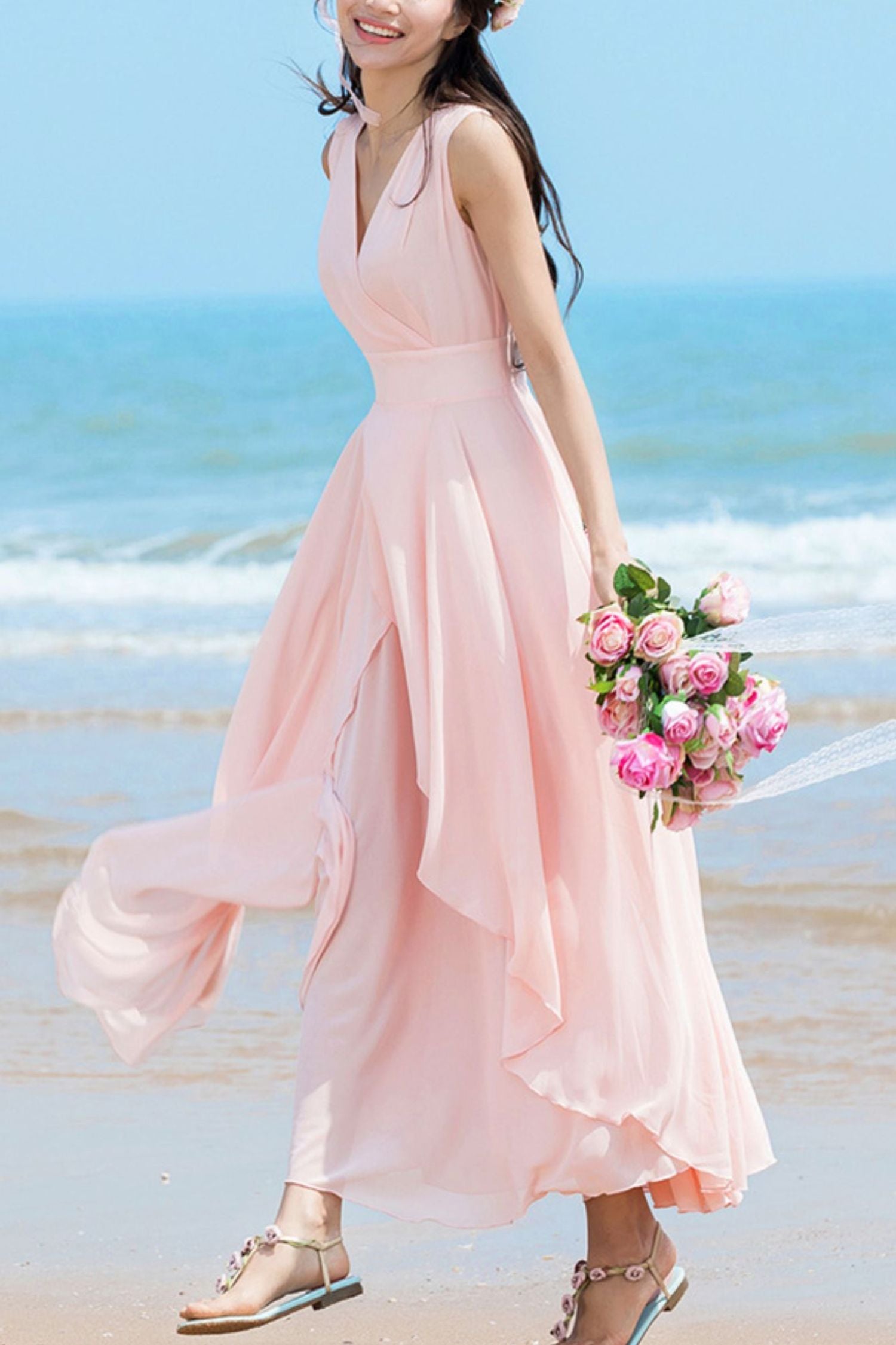 irregular hem chiffon dress French Retro Elegant Irregular * Hem Chiffon Midi Dress Long Sleeve Dress And *