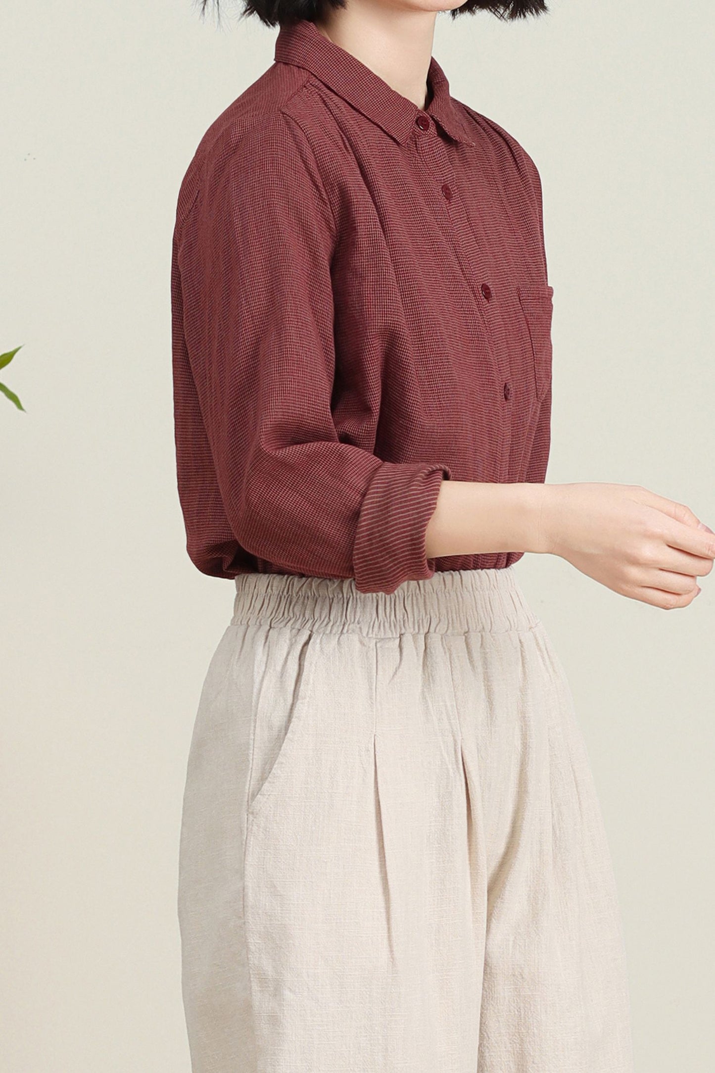 Loose fit plaid cotton blouse for women C4738