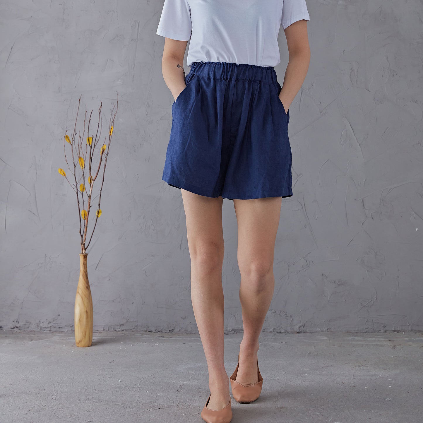 Blue High waist Linen Shorts C1906