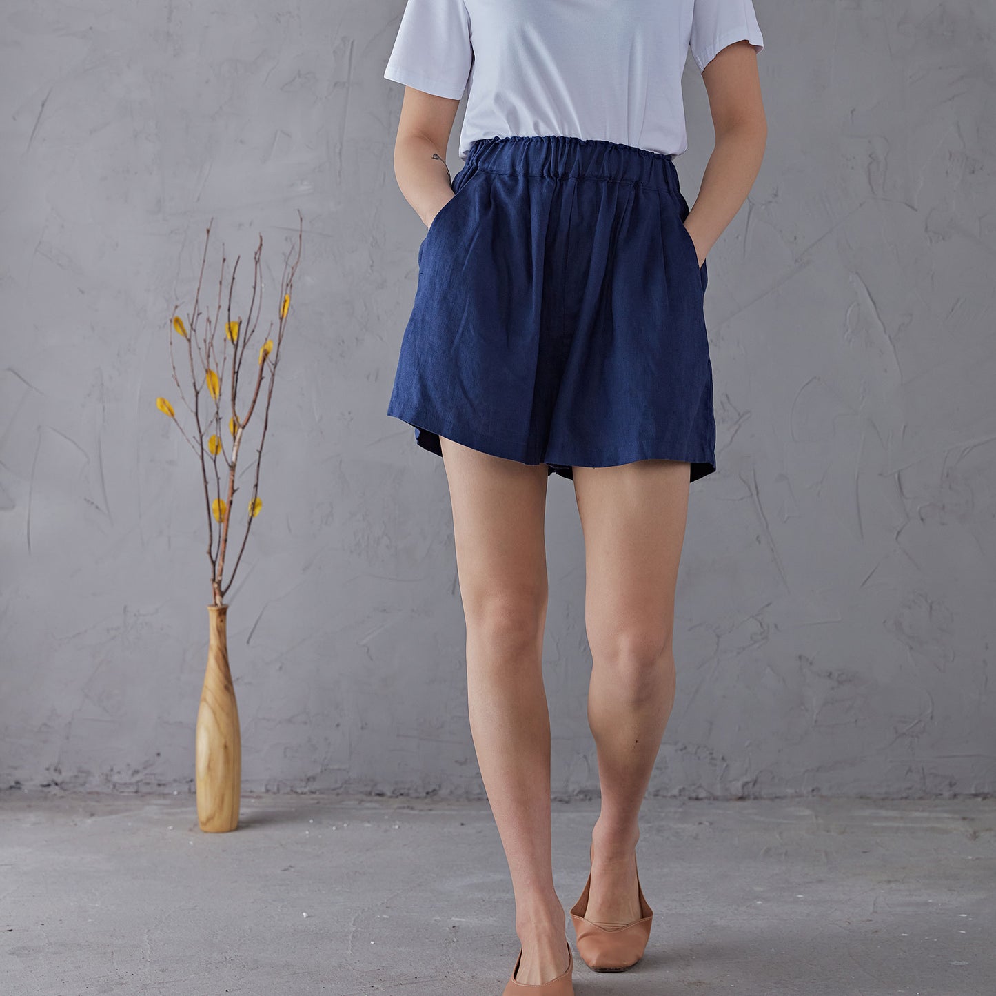 Blue High waist Linen Shorts C1906