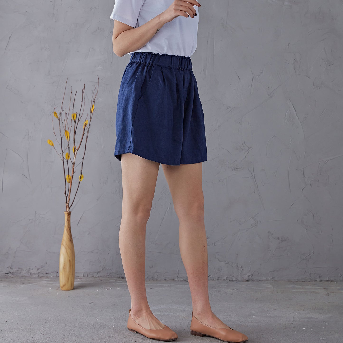 Blue High waist Linen Shorts C1906
