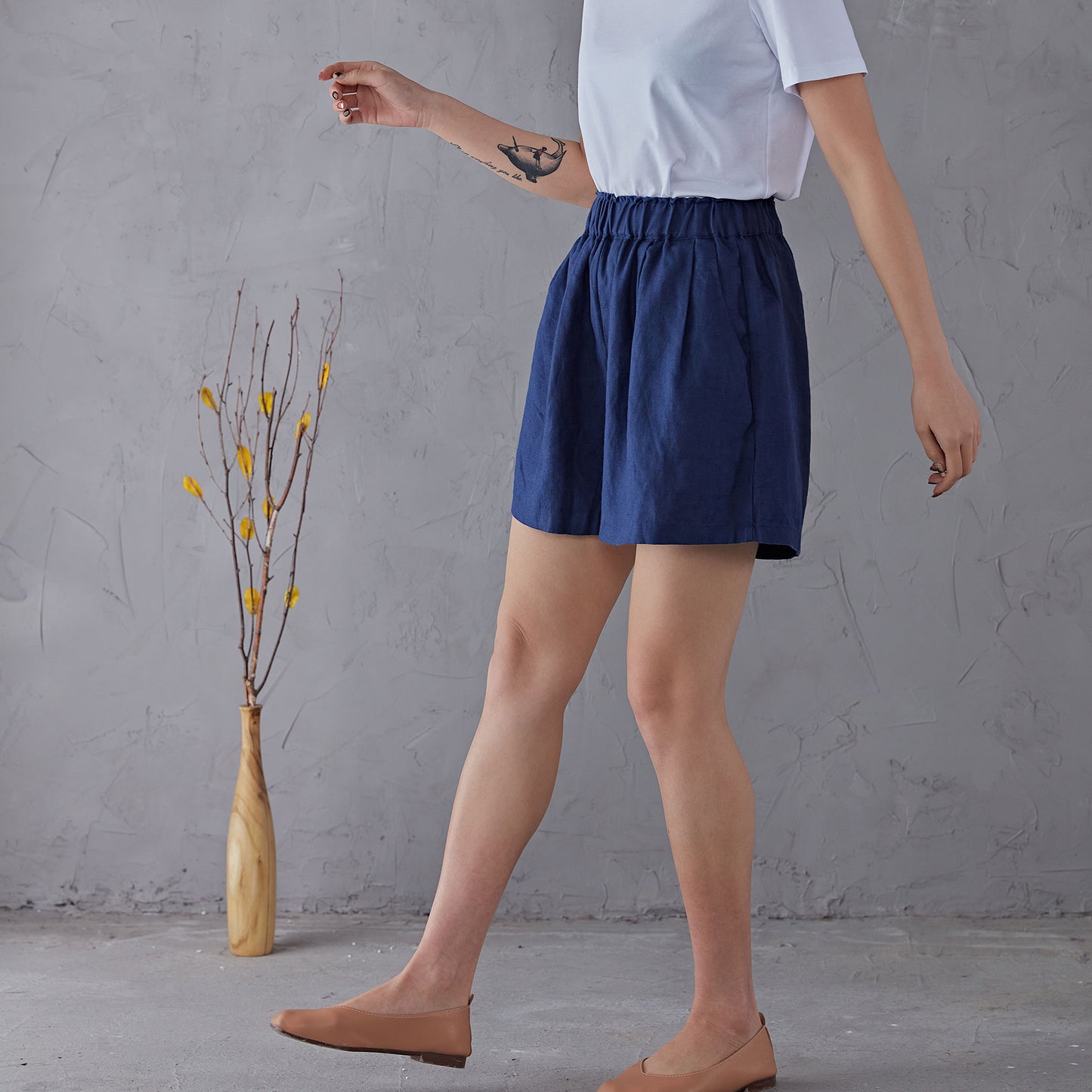 Blue High waist Linen Shorts C1906