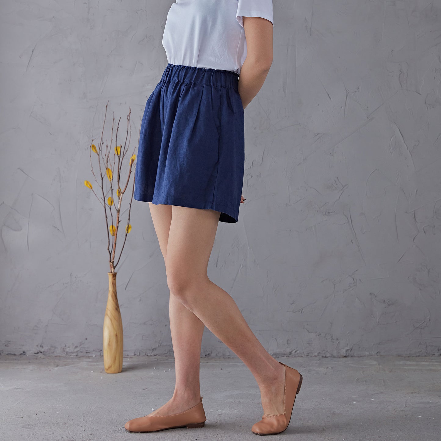 Blue High waist Linen Shorts C1906