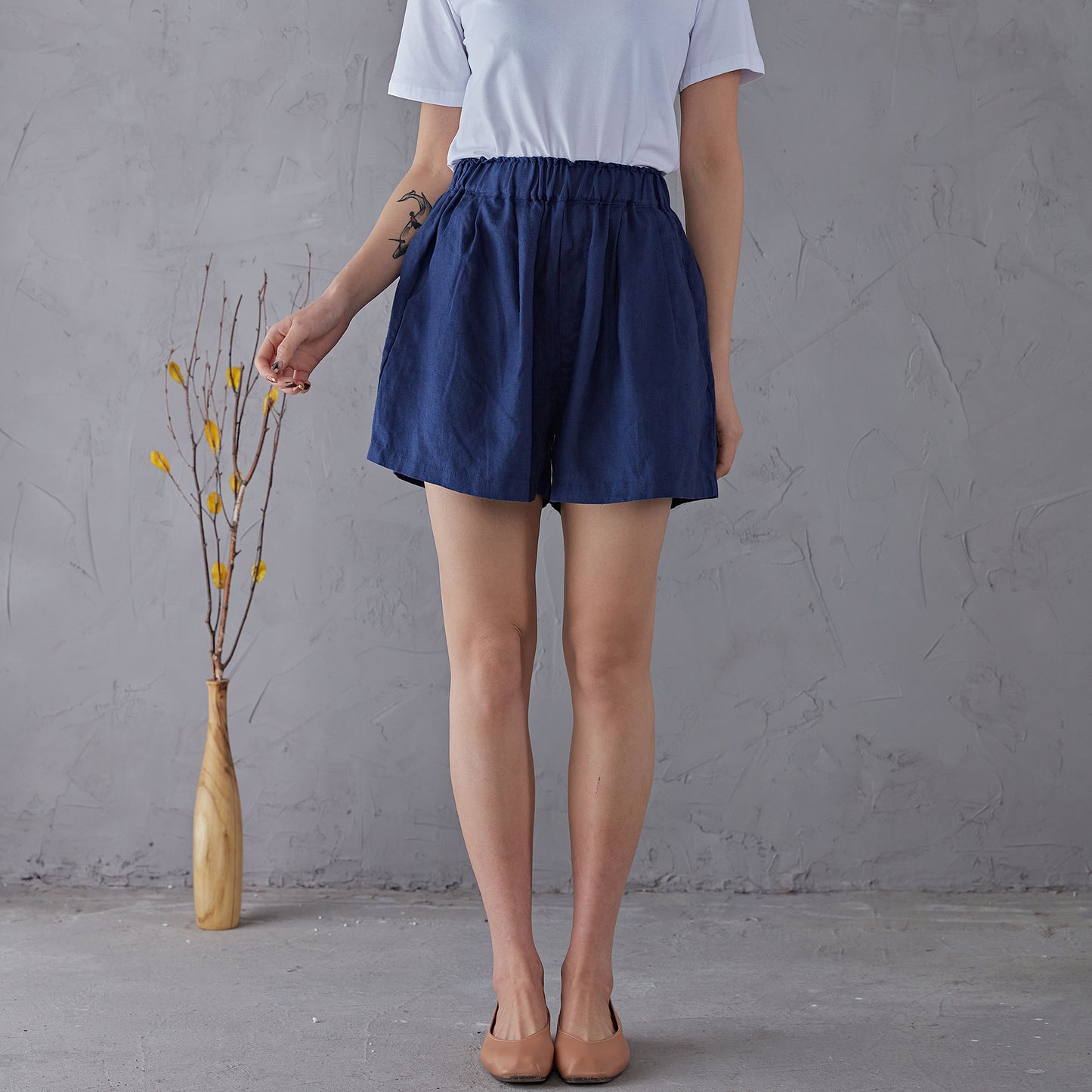 Blue High waist Linen Shorts C1906