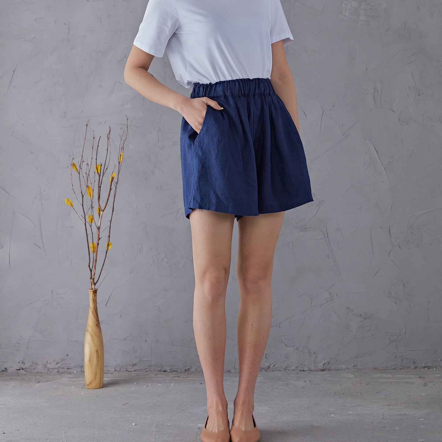 Blue High waist Linen Shorts C1906