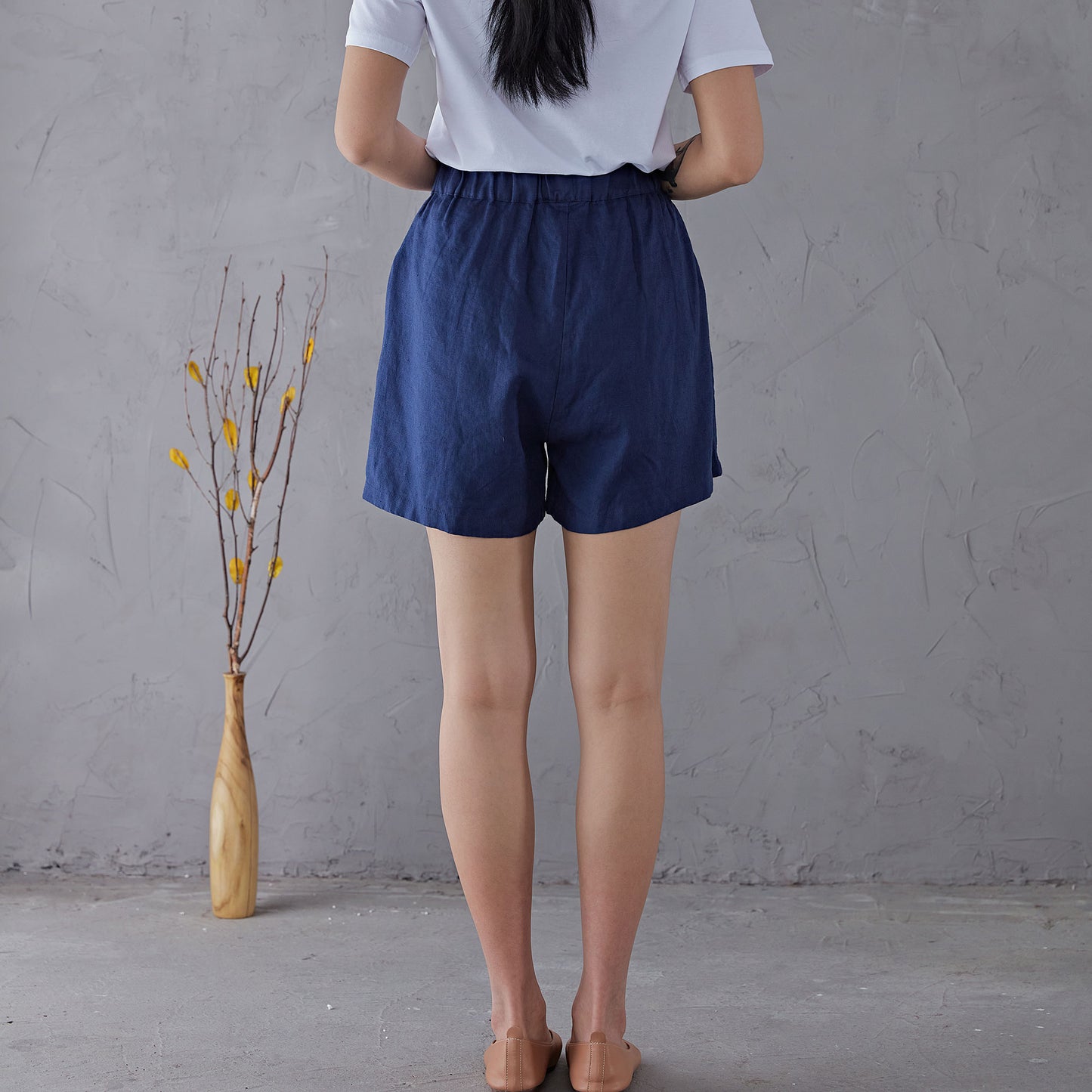 Blue High waist Linen Shorts C1906