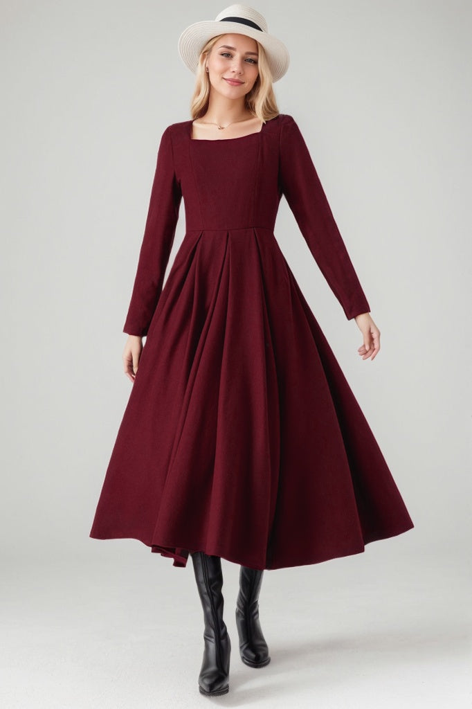 Green Wool  Womens Dresses C3615