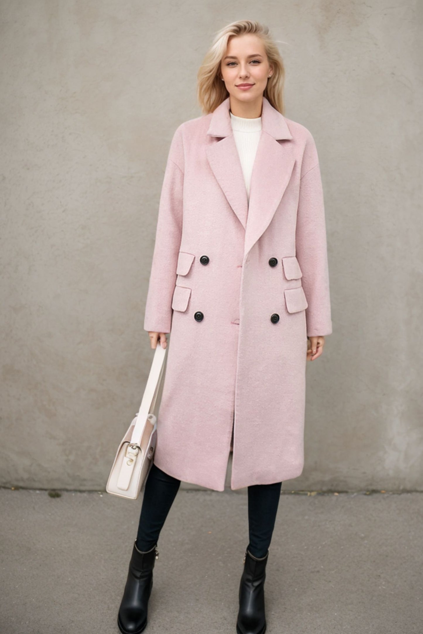 Long pink winter wool coat C4371