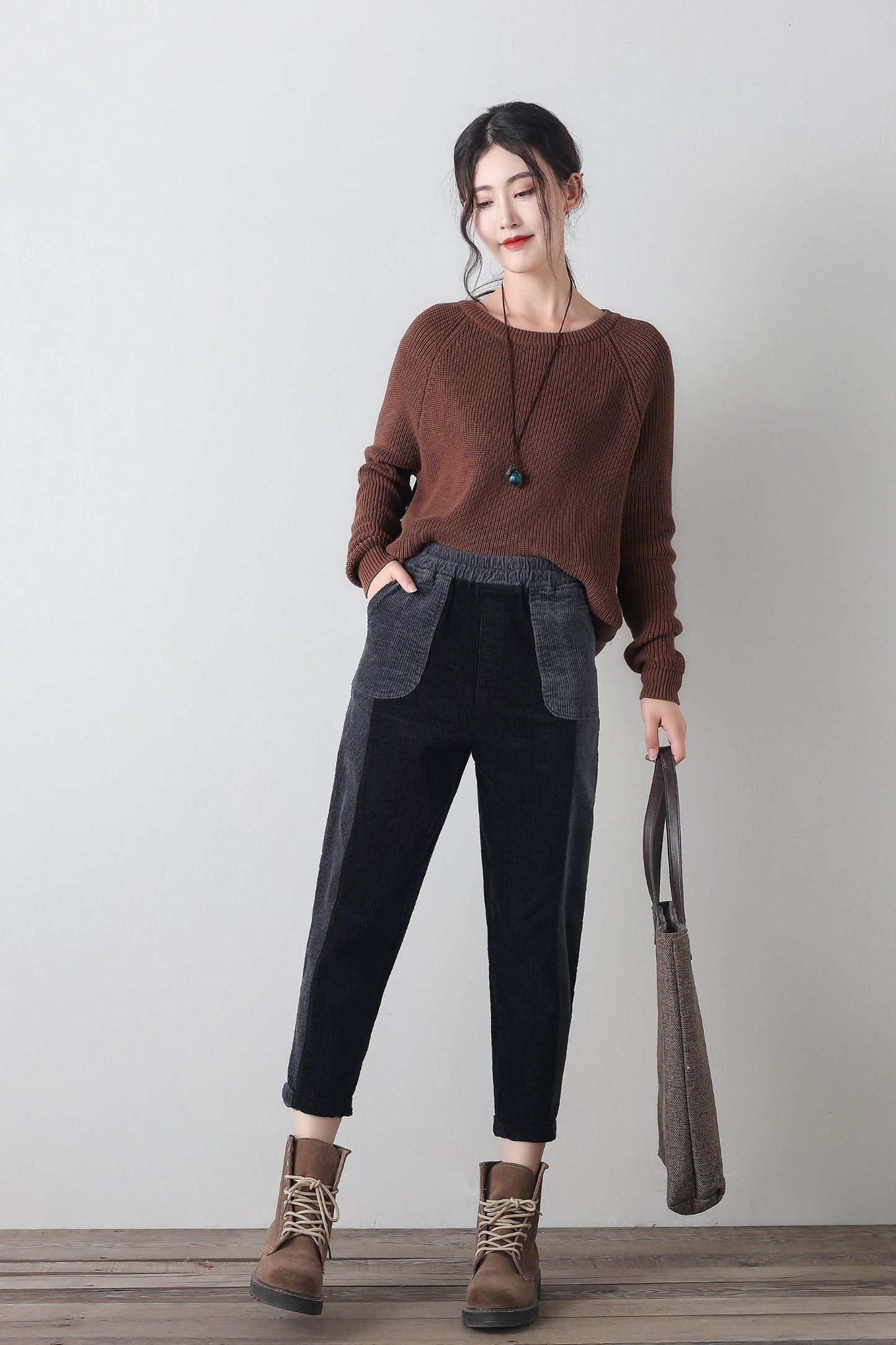 Patchwork corduroy pants women C4343