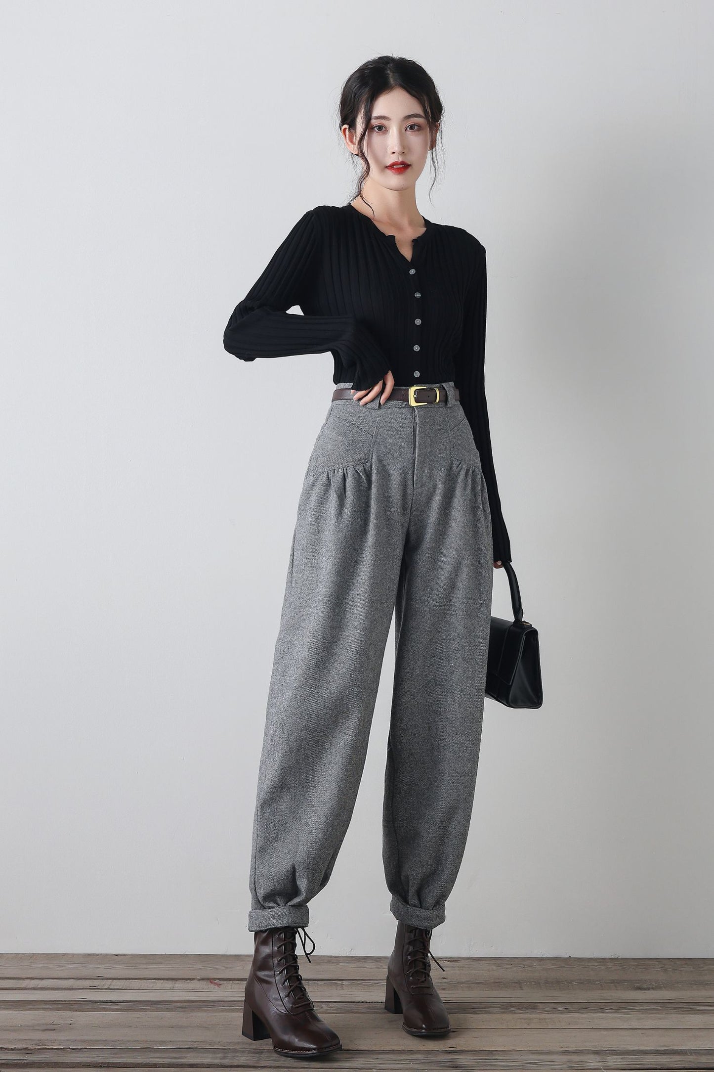 Gray winter wool casual pants C4345