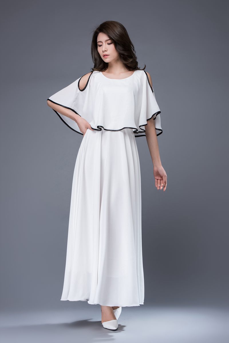White prom summer wedding chiffon dress c874