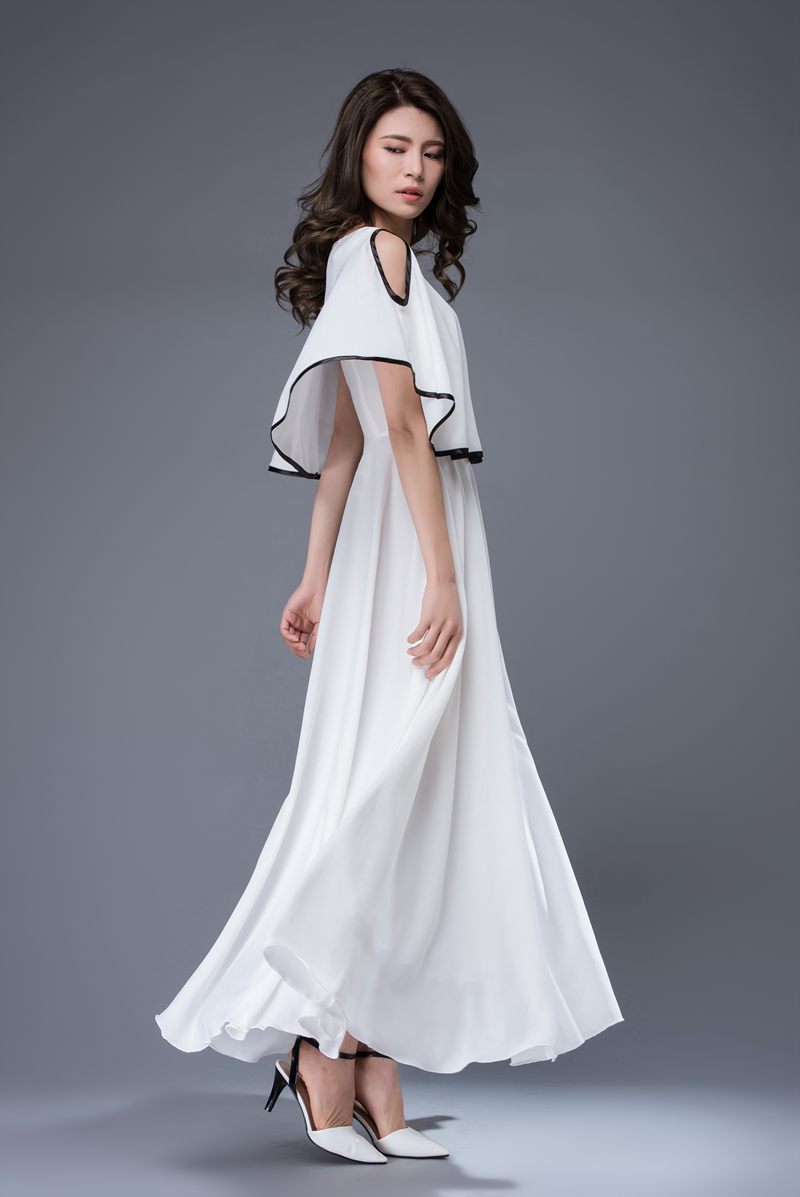 White prom summer wedding chiffon dress c874