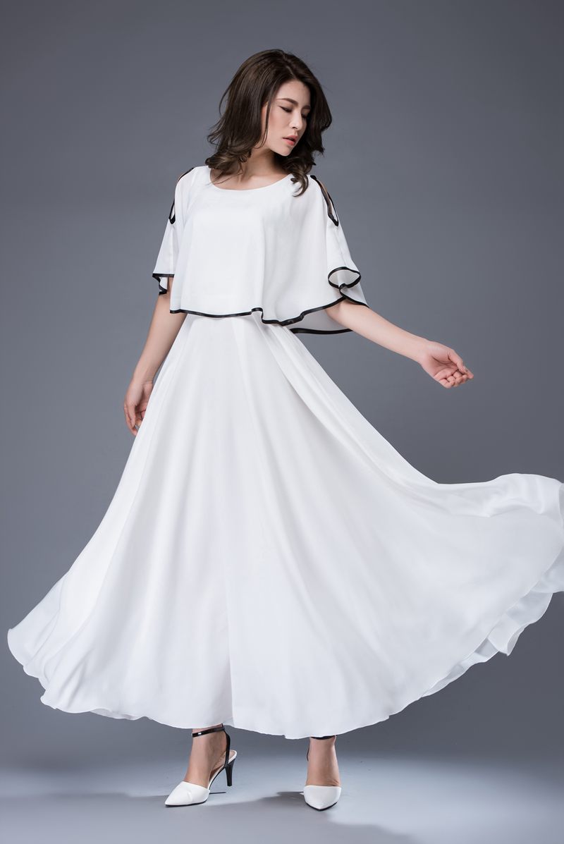 White prom summer wedding chiffon dress c874