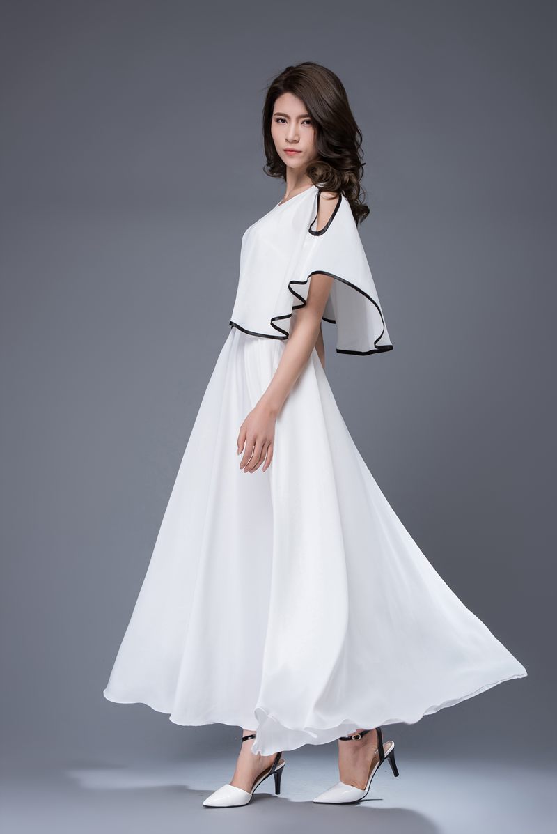 White prom summer wedding chiffon dress c874