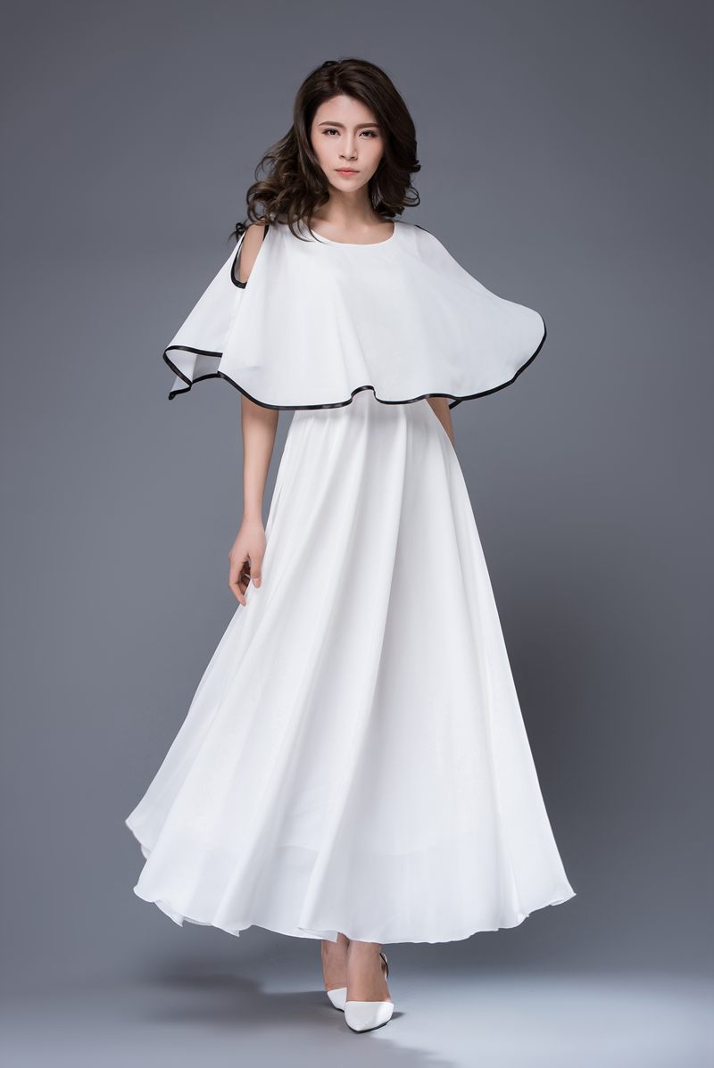 White prom summer wedding chiffon dress c874