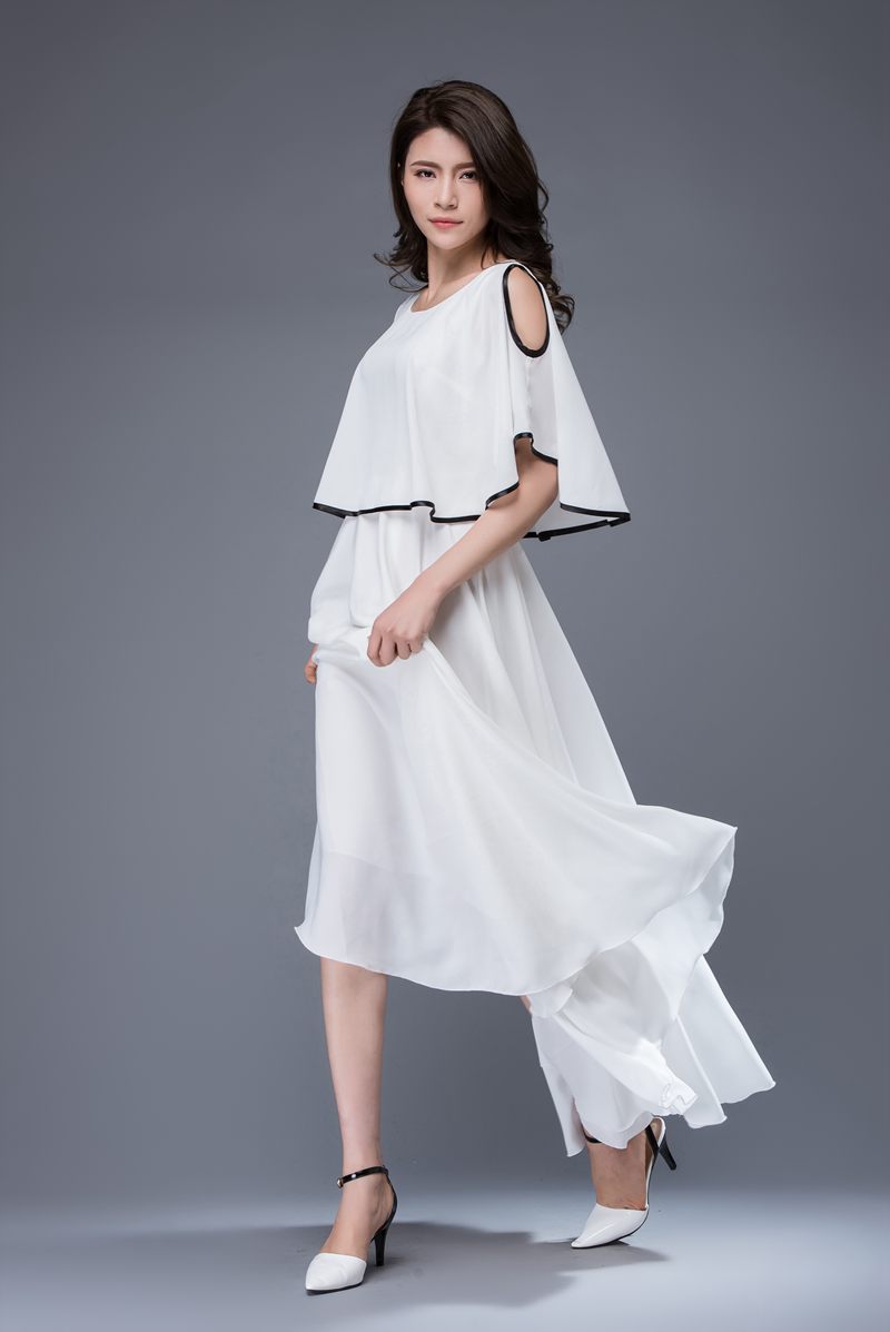White prom summer wedding chiffon dress c874