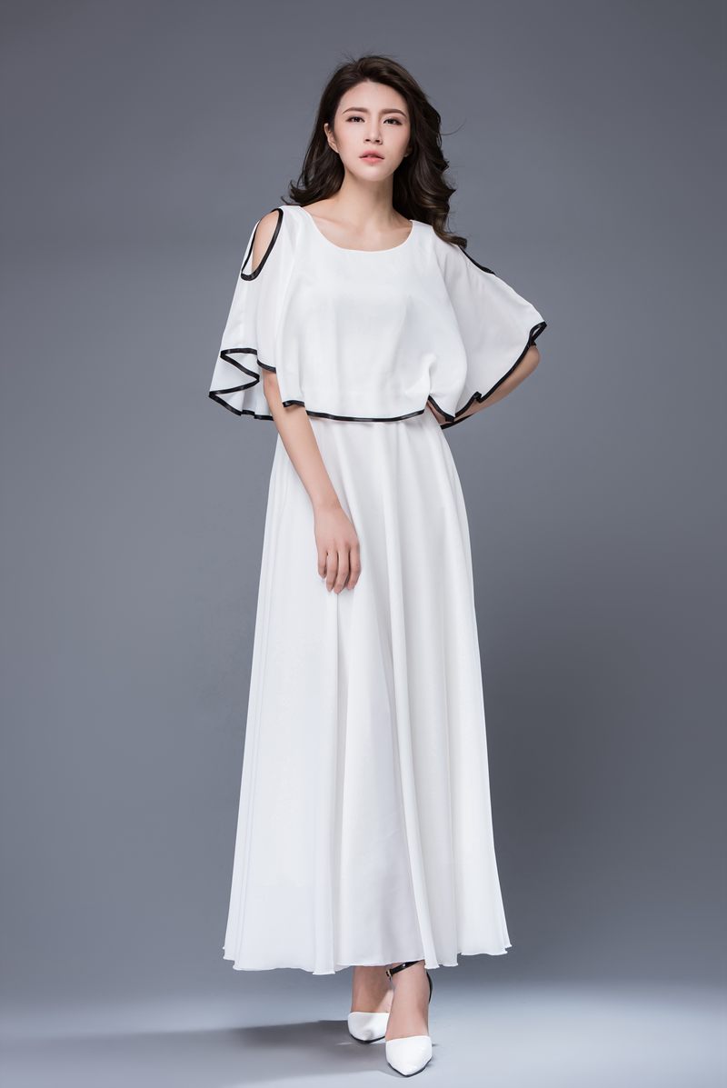 White prom summer wedding chiffon dress c874