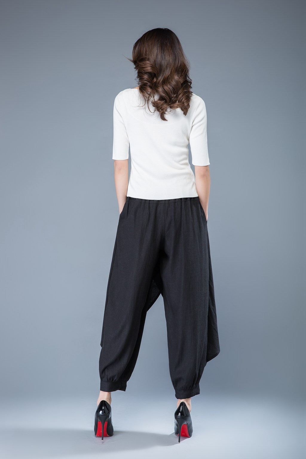 Wrap pants, linen pants, black harem pants C1054