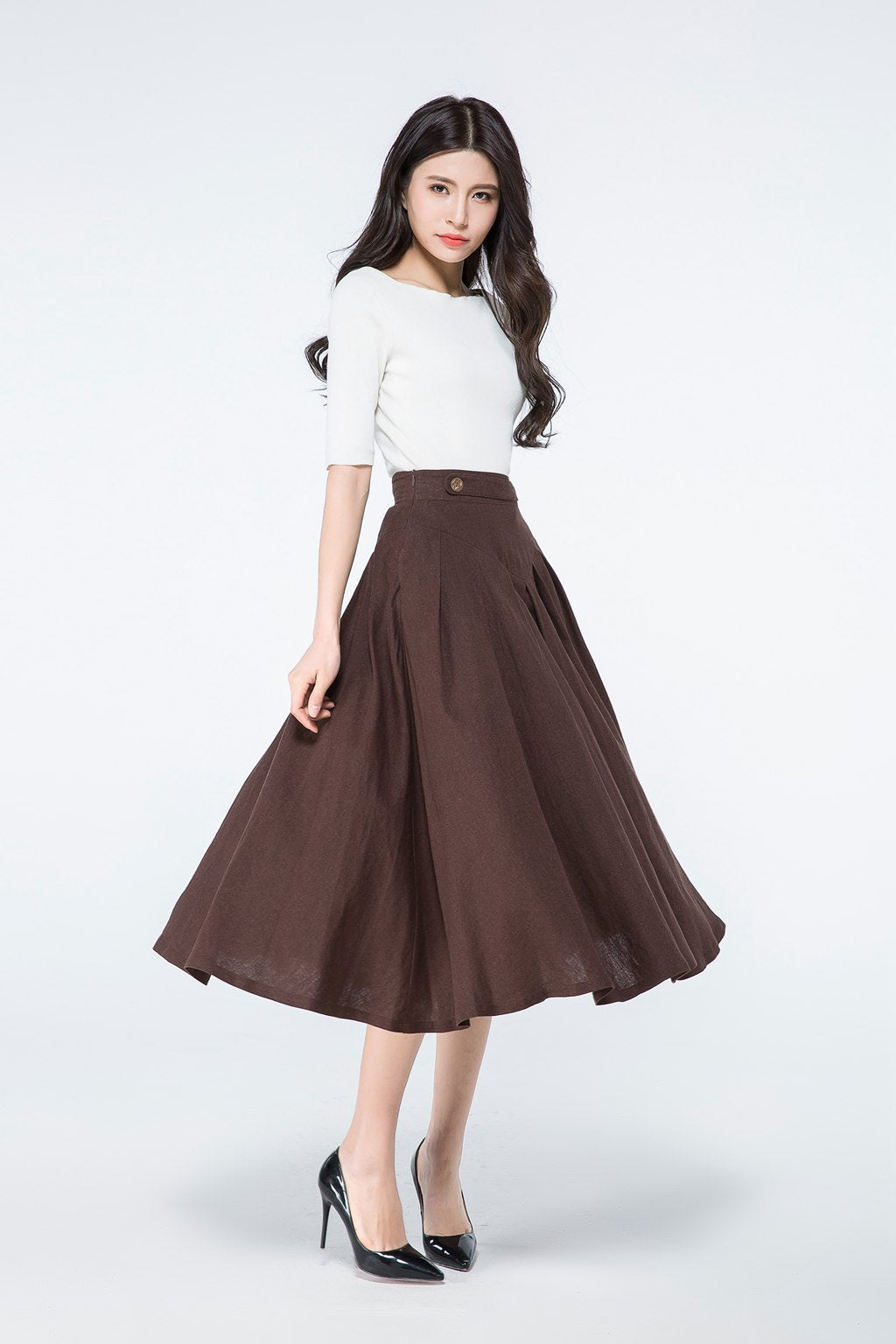 Vintage Inspired Linen Skirt with Pockets C3941