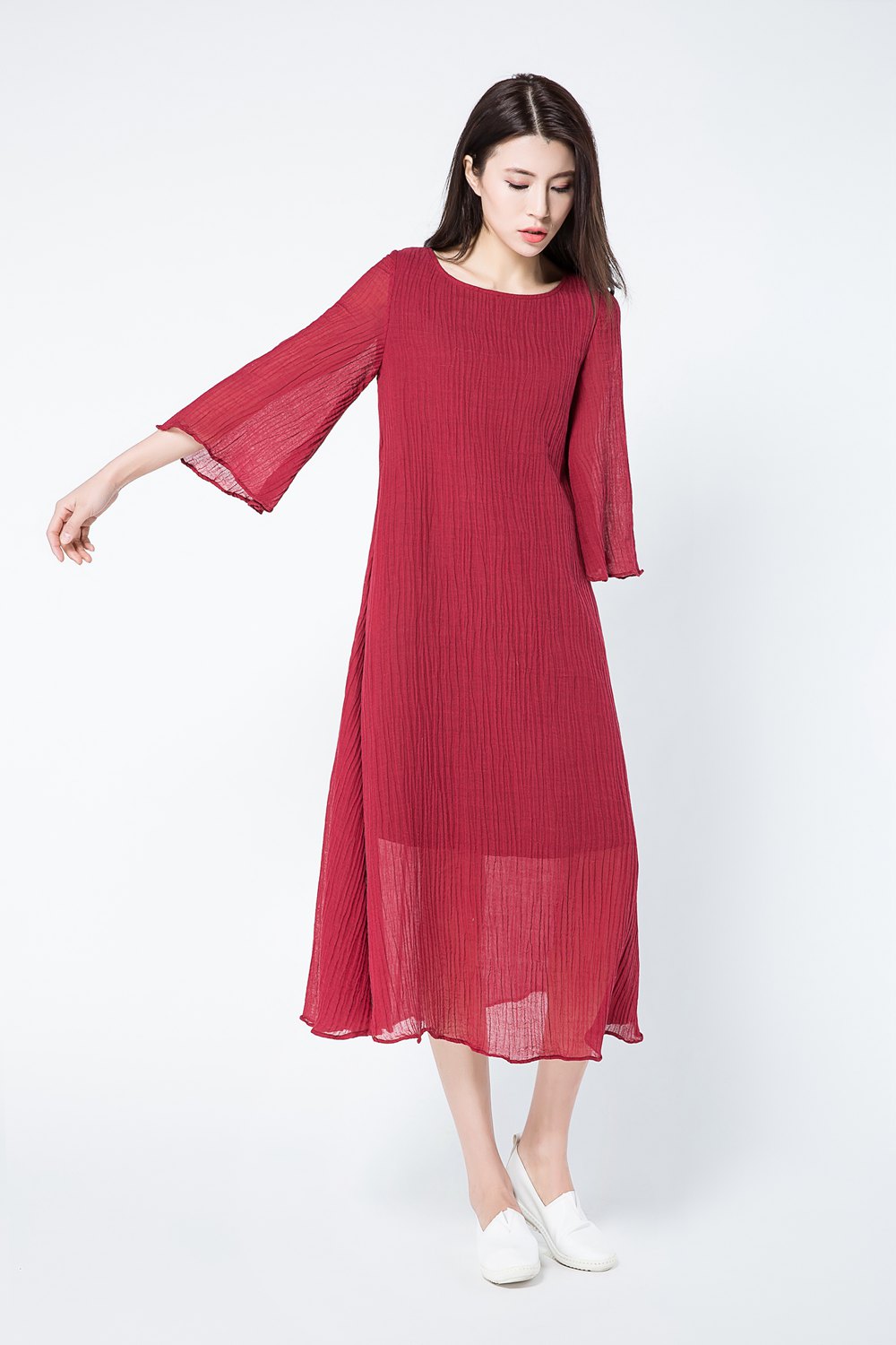Loose fit summer linen dress women c1081