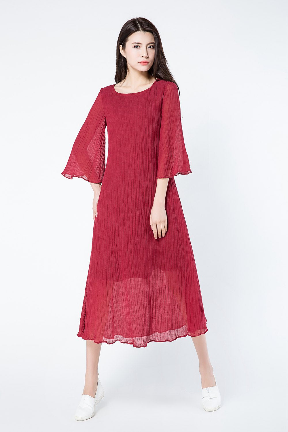 Loose fit summer linen dress women c1081