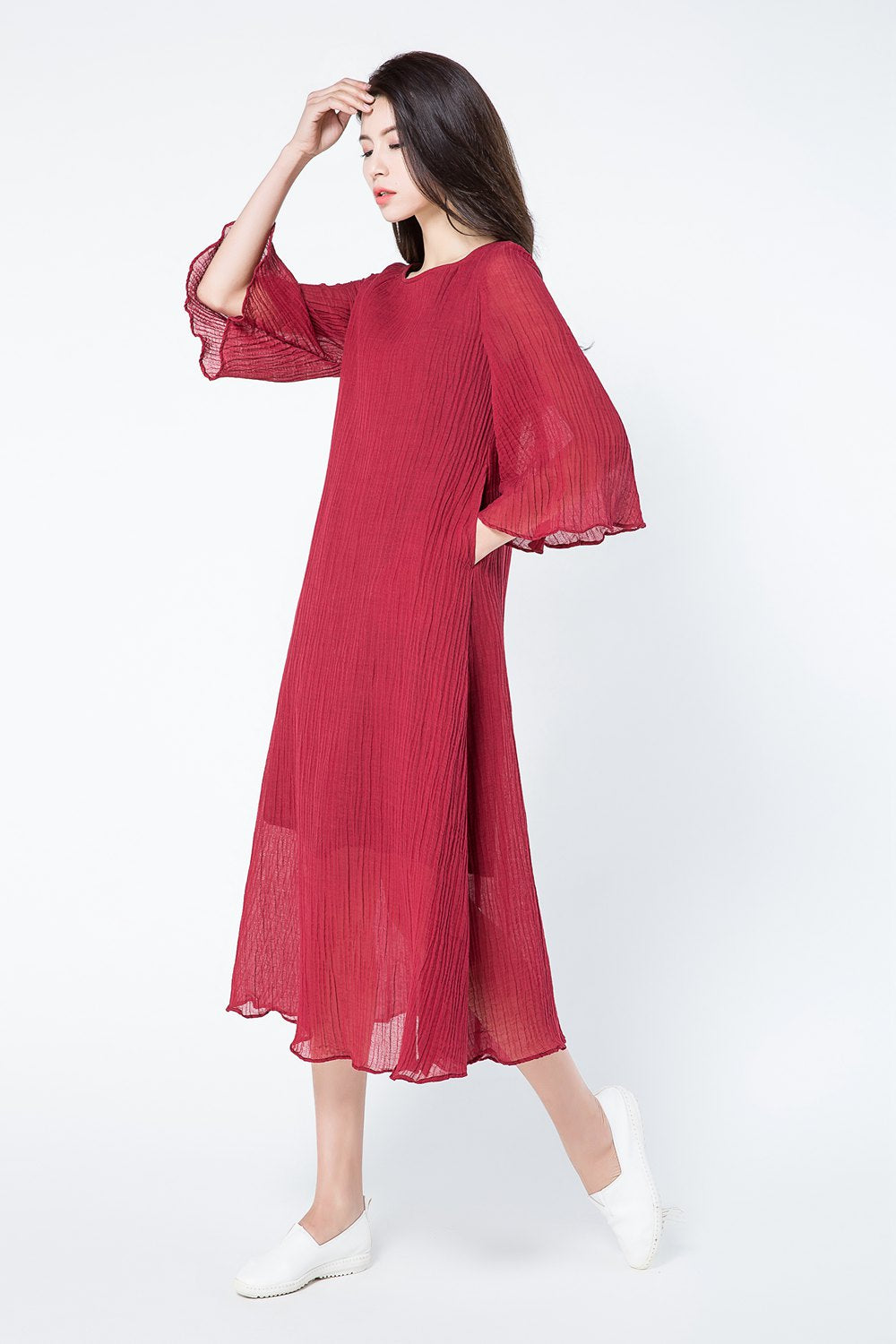 Loose fit summer linen dress women c1081