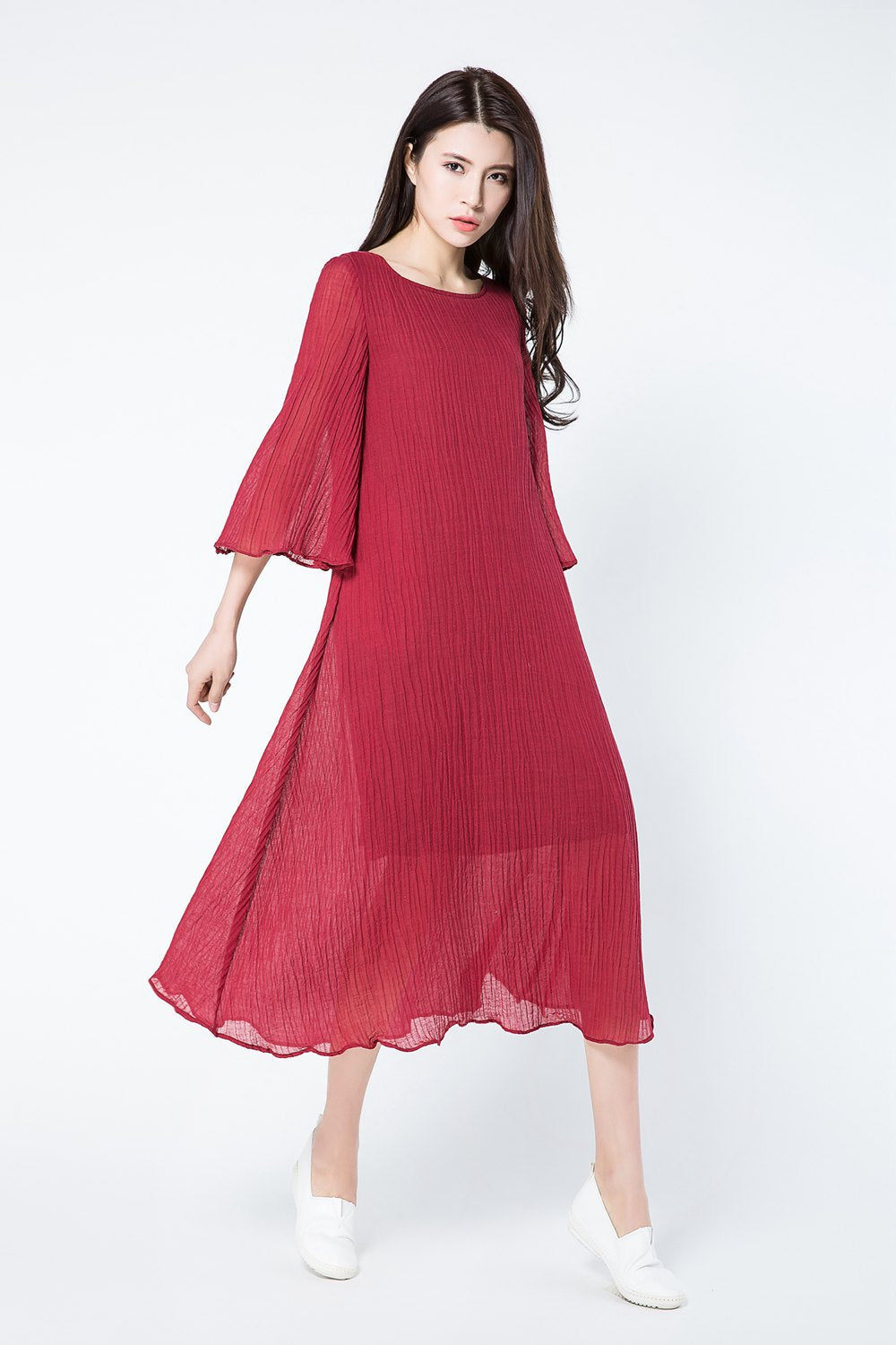 Loose fit summer linen dress women c1081