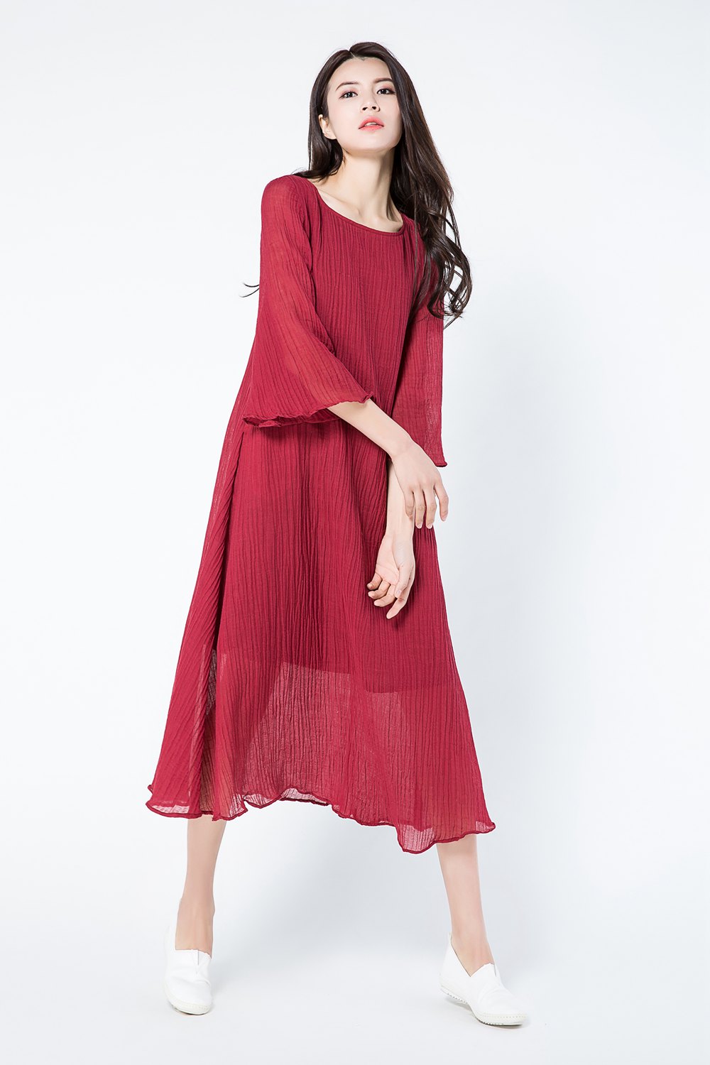 Loose fit summer linen dress women c1081