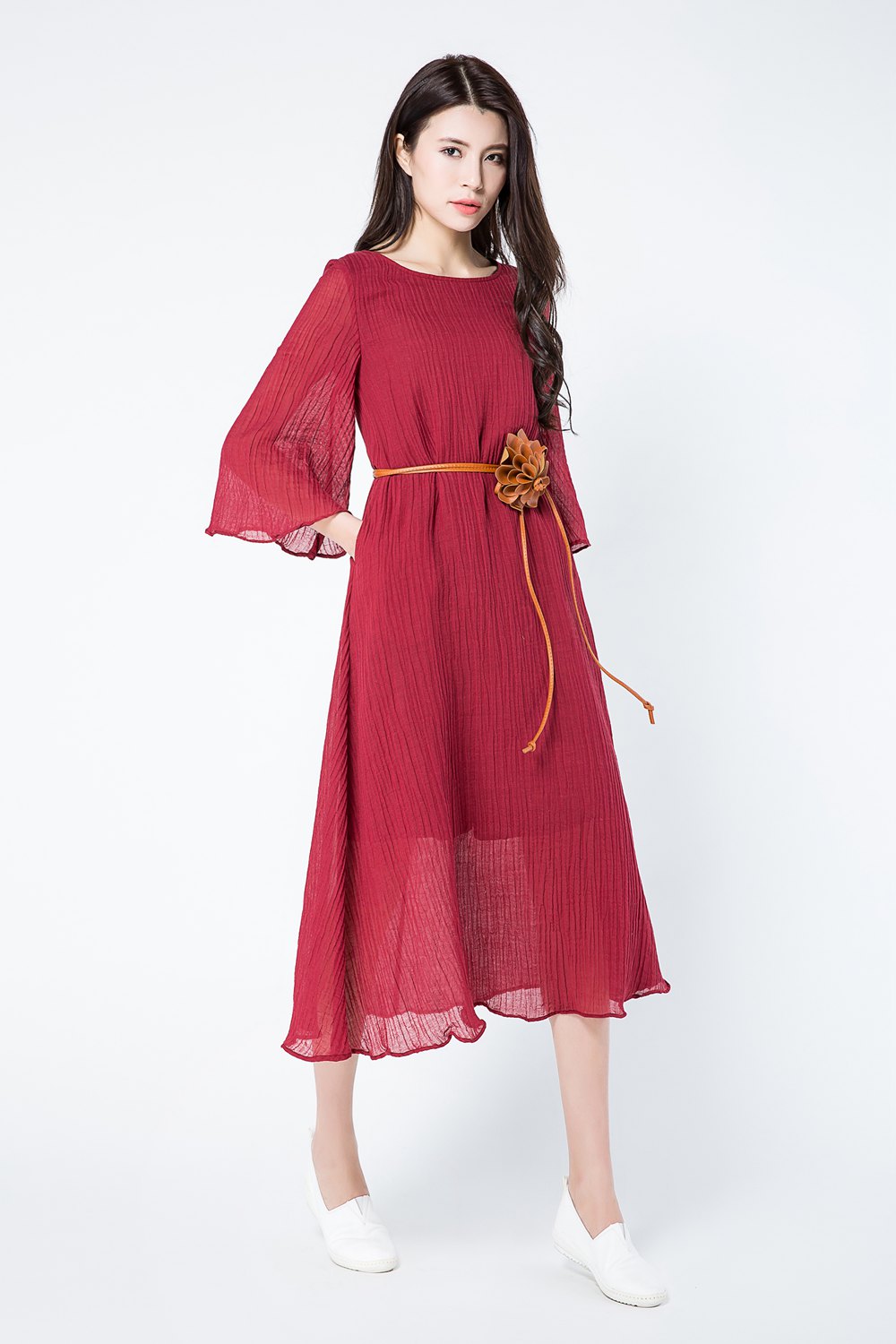 Loose fit summer linen dress women c1081