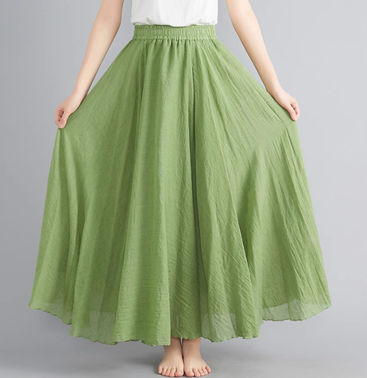 Swing long summer linen skirt women C5023-3 (grass green)