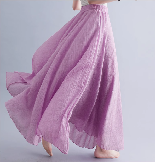 Maxi Plus size summer linen skirt women C5023-23(light purple)