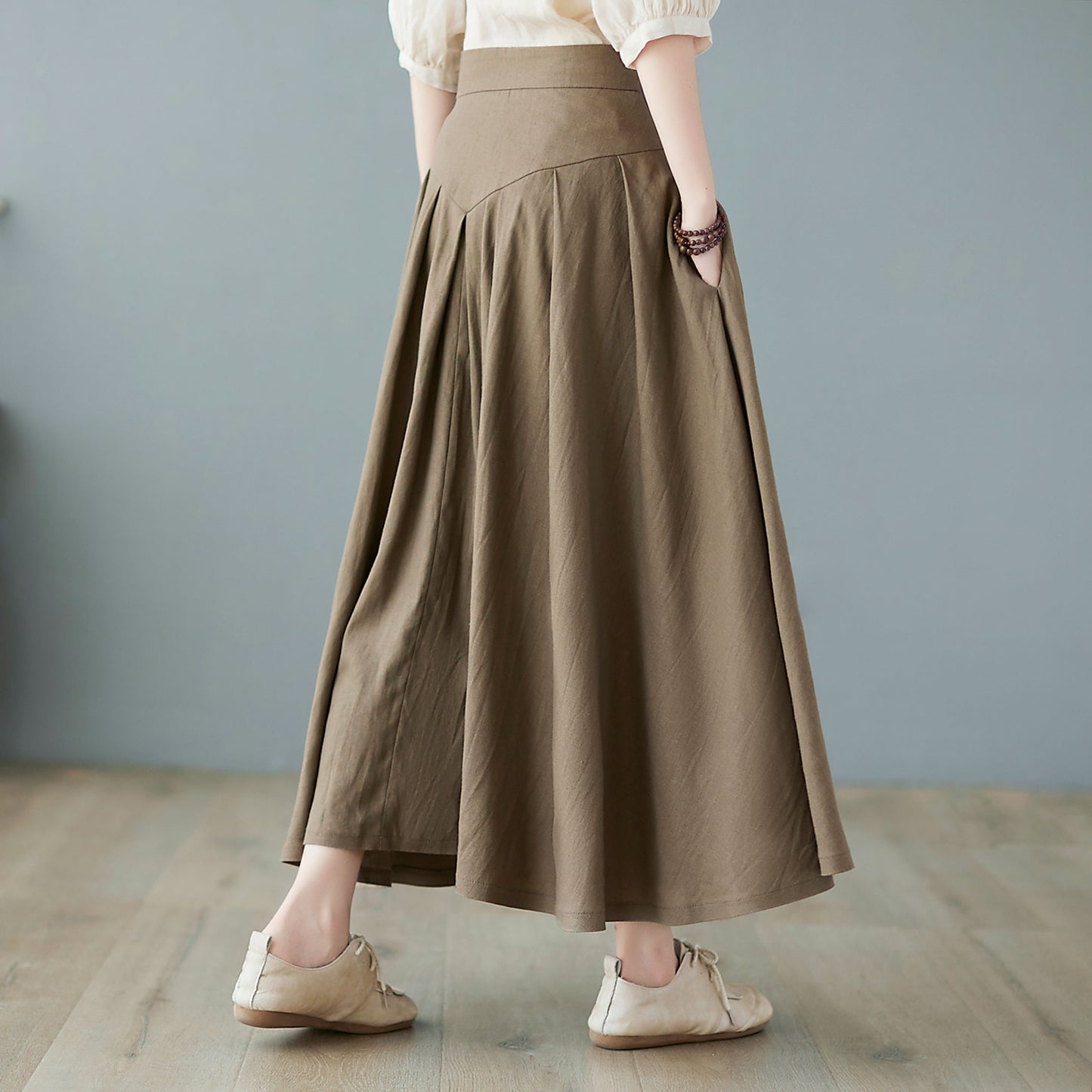 Midi linen skirt, pleated skirt women C2371