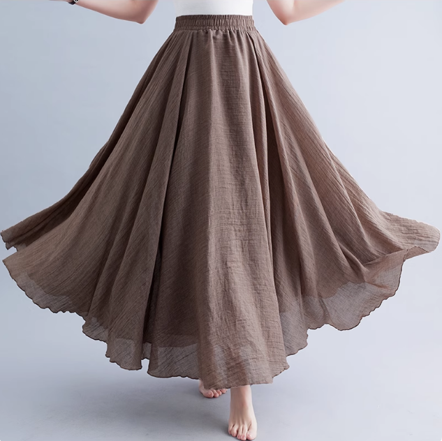 Maxi summer linen skirt women C5023-24(khaki)