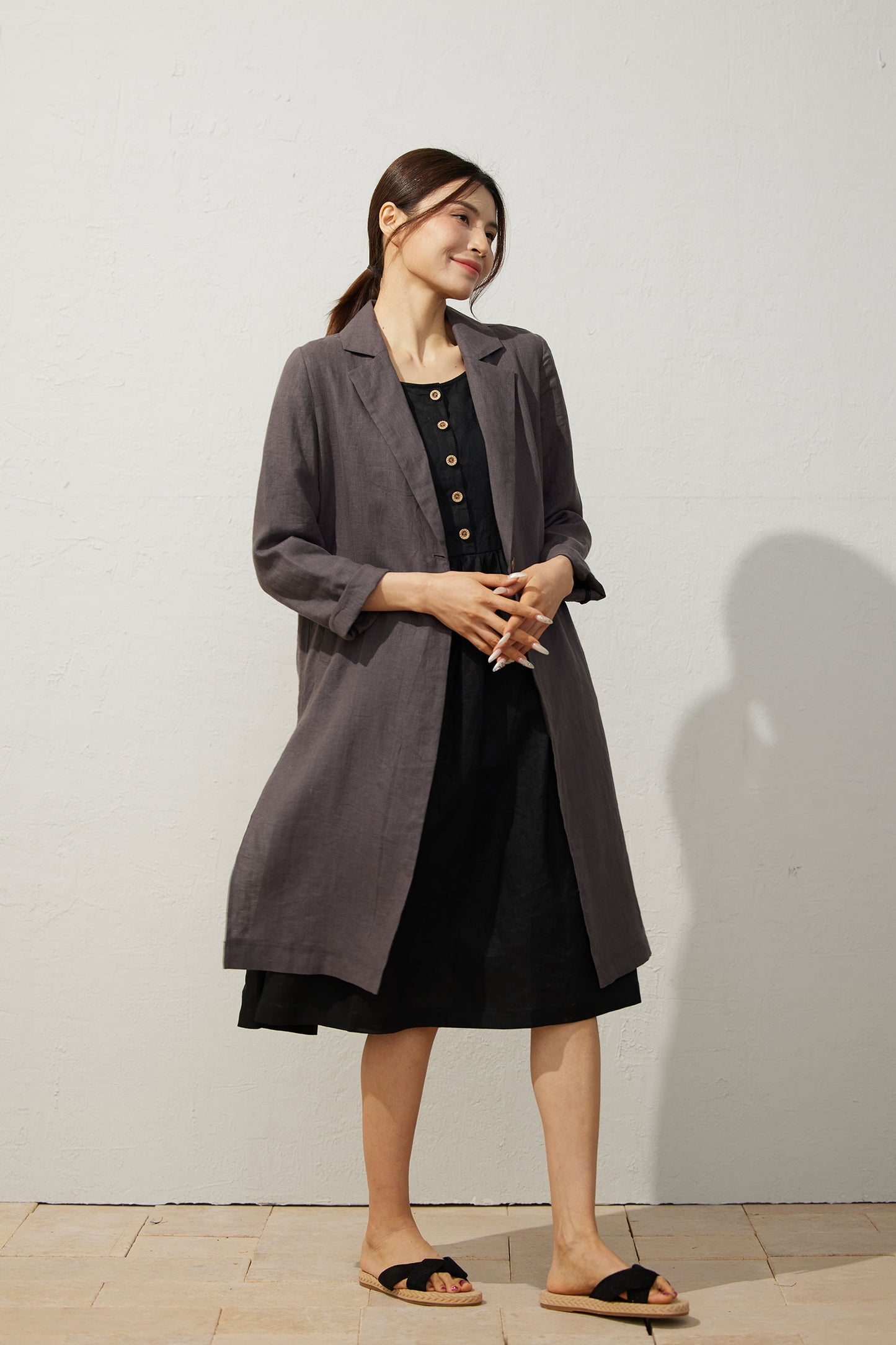 Women's Medium Grey Linen Shirt dress C3940