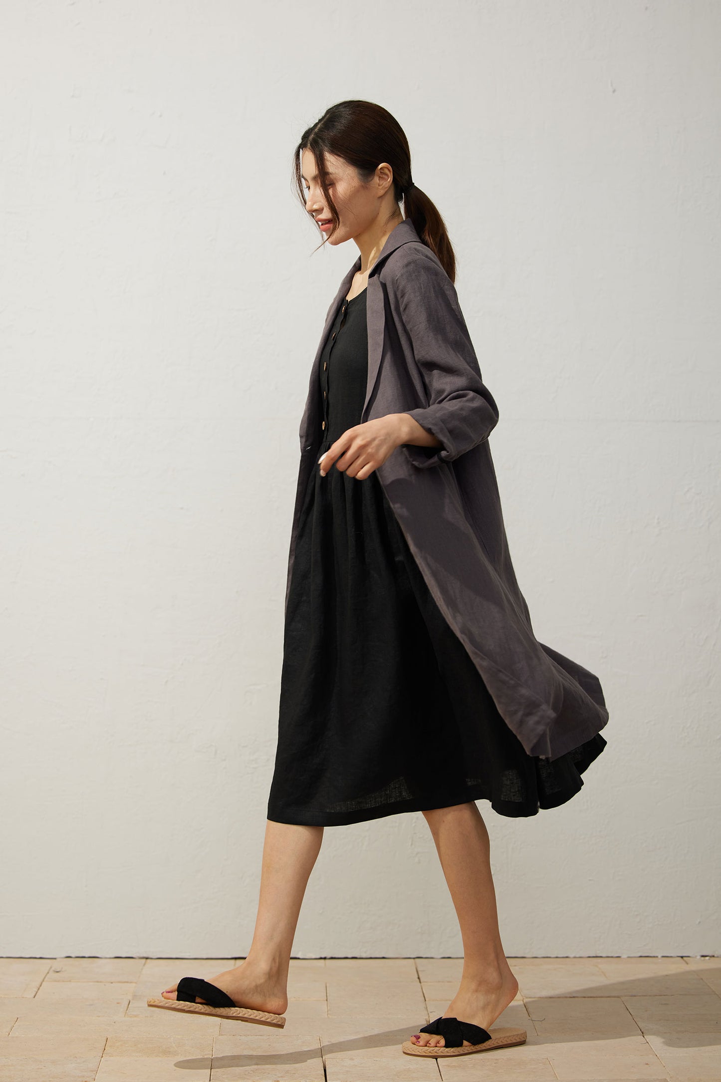 Women's Medium Grey Linen Shirt dress C3940