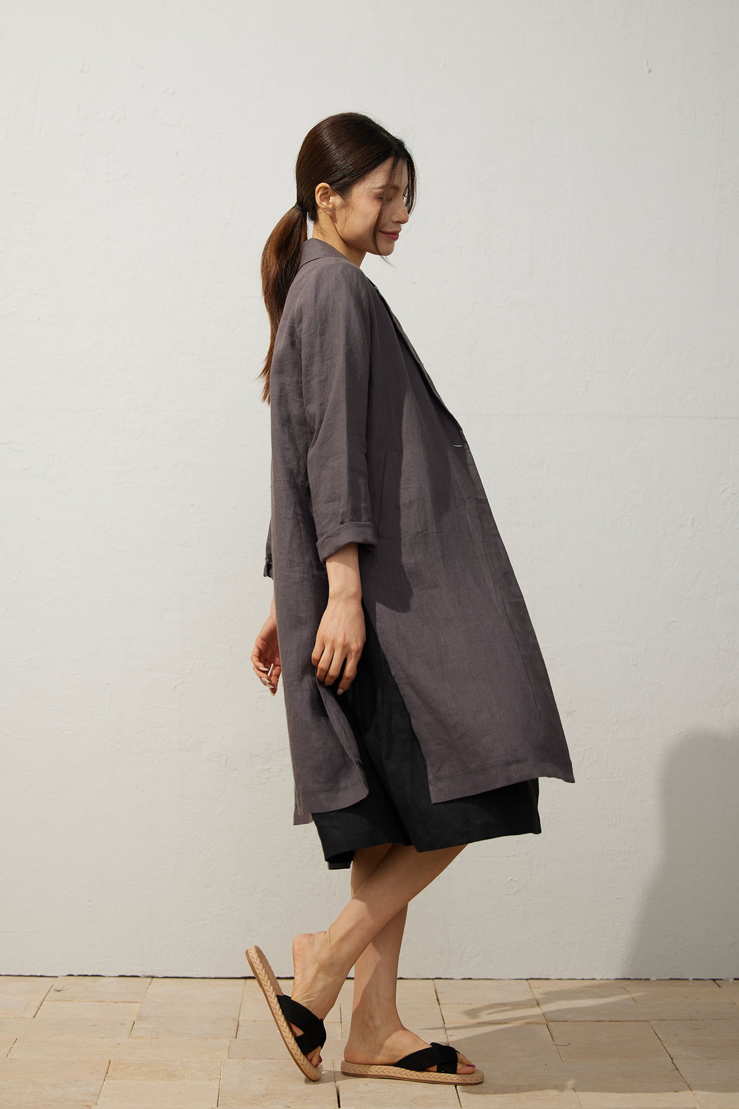 Women's Medium Grey Linen Shirt dress C3940