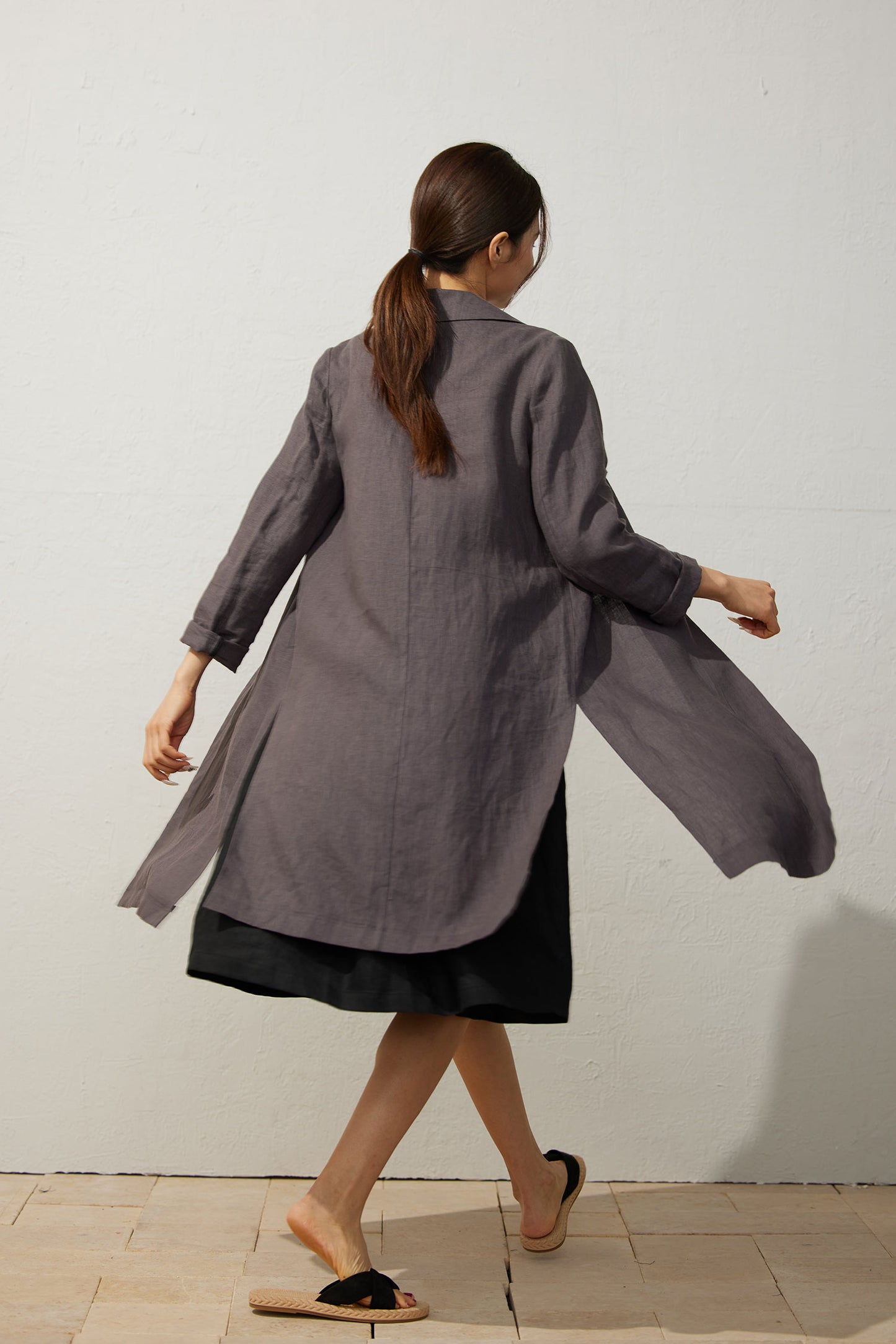 Women's Medium Grey Linen Shirt dress C3940