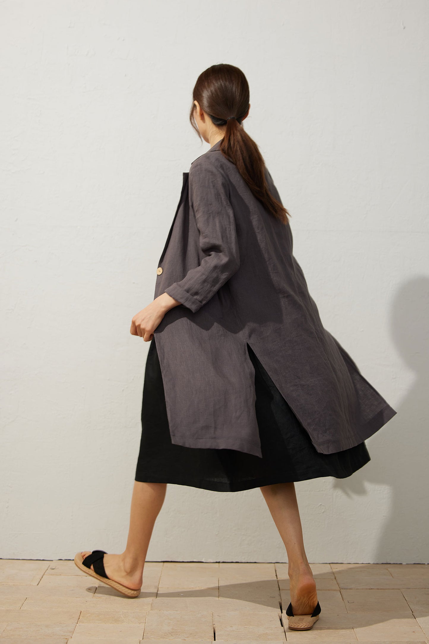 Women's Medium Grey Linen Shirt dress C3940