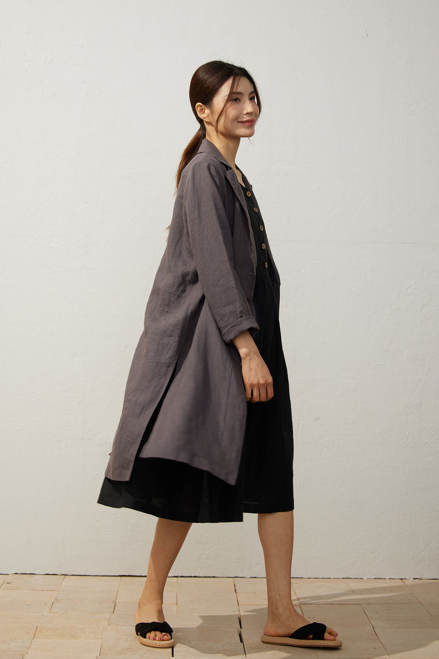 Women's Medium Grey Linen Shirt dress C3940