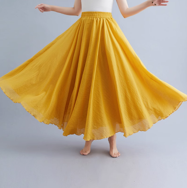 Maxi summer linen skirt women C5023-25(ginger)
