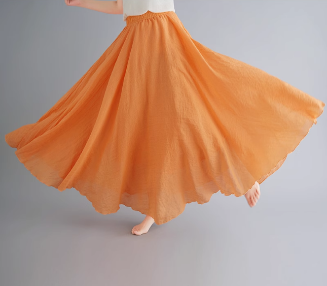 Maxi summer linen skirt women C5023-27(kumquat)