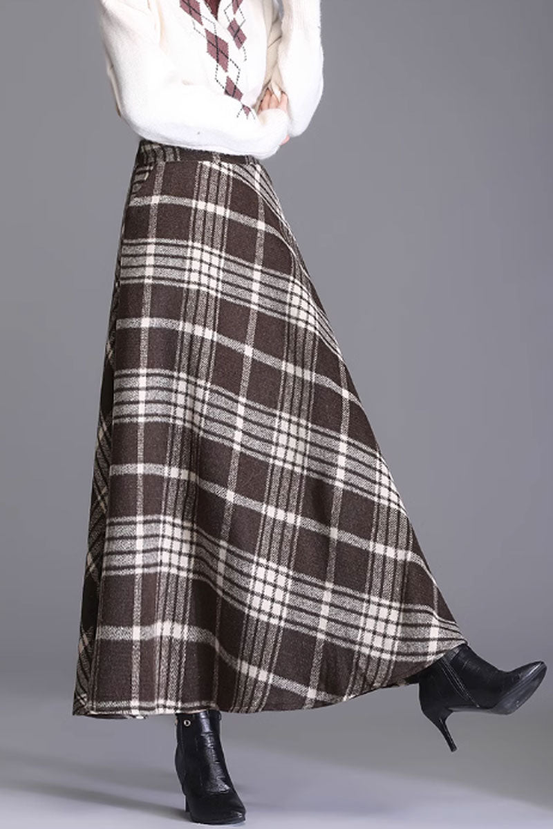 plaid long wool winter skirt for women C3733