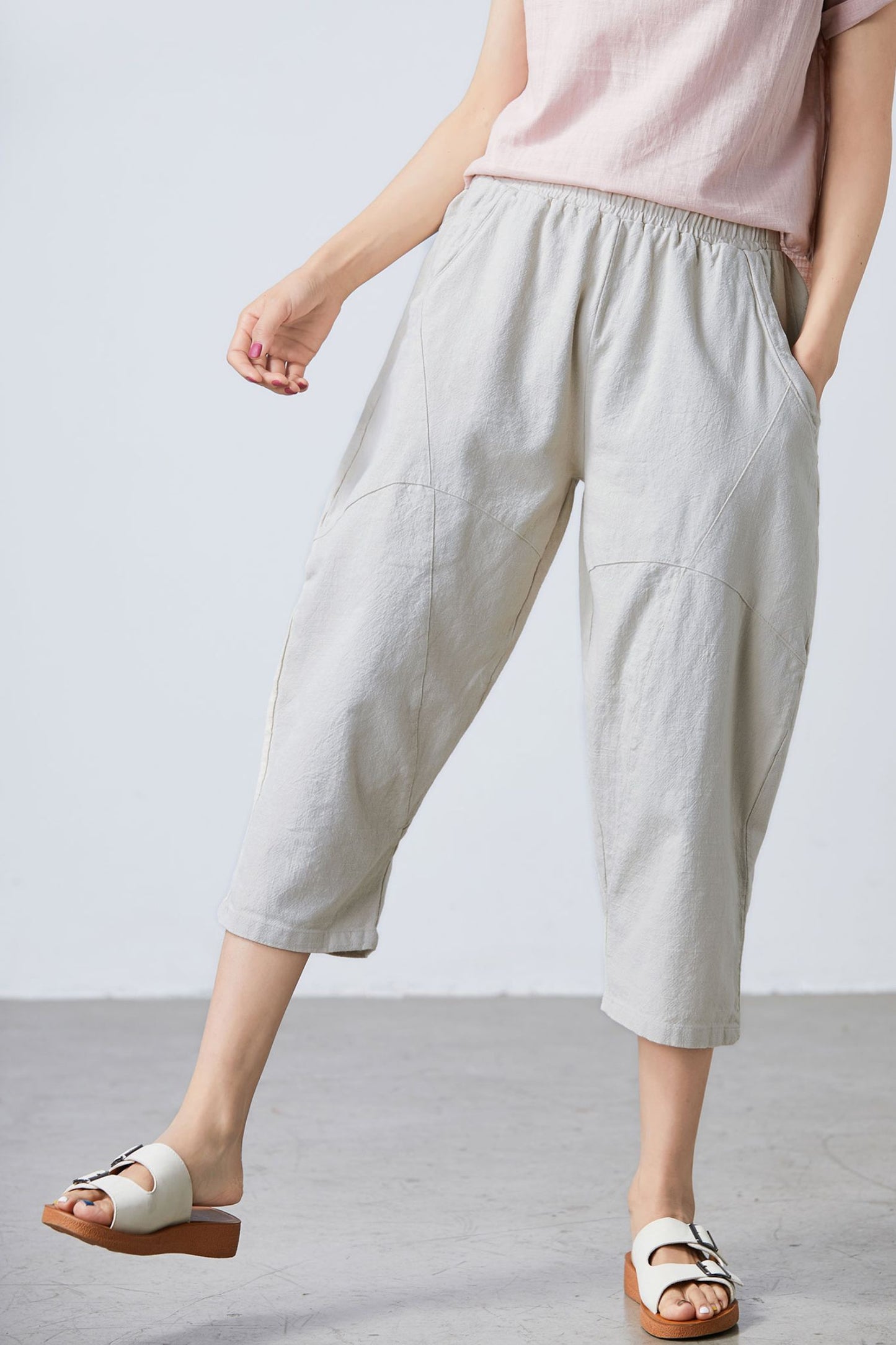 Casual linen cropped pants C1683